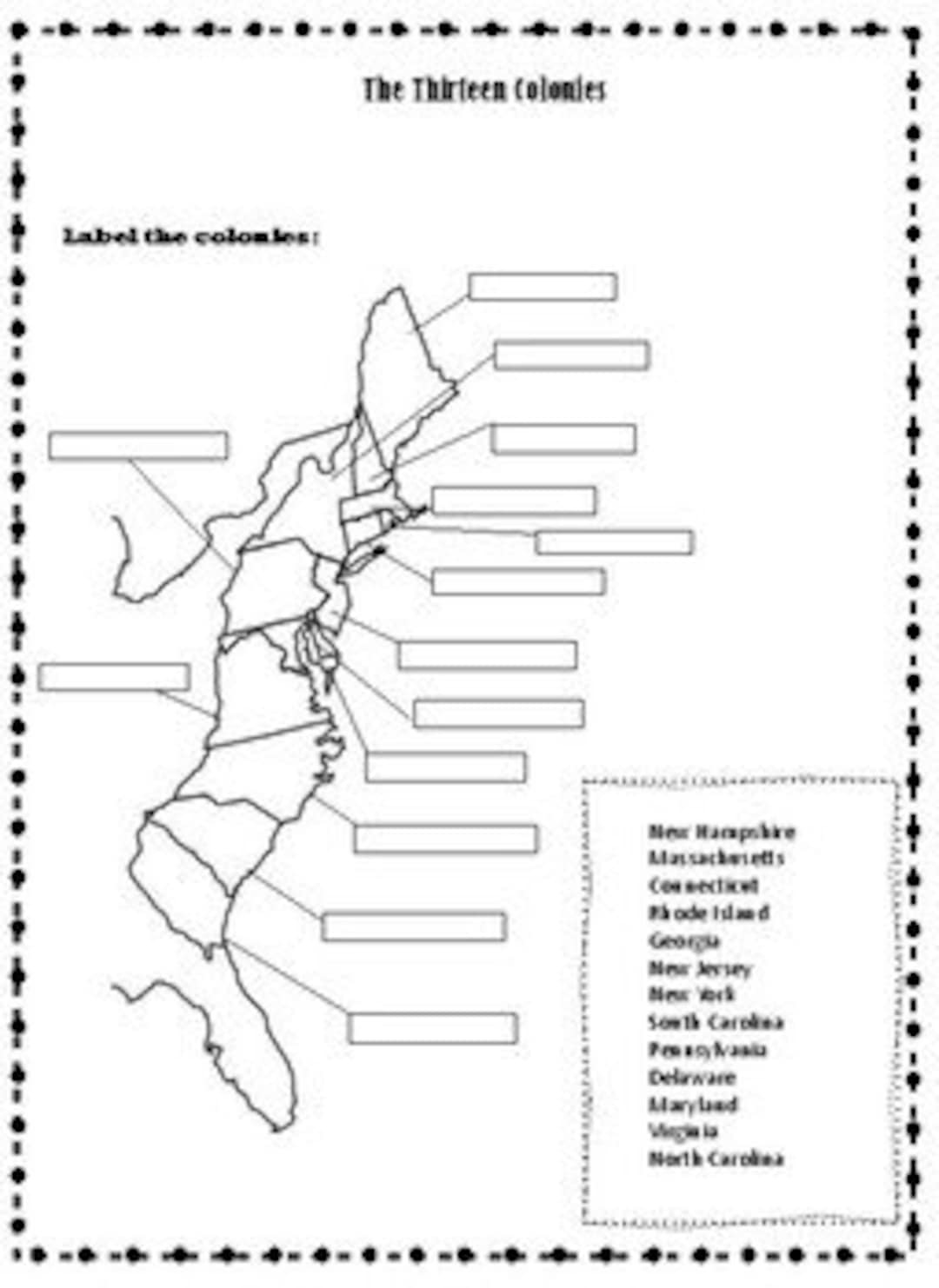 13 colonies printable map