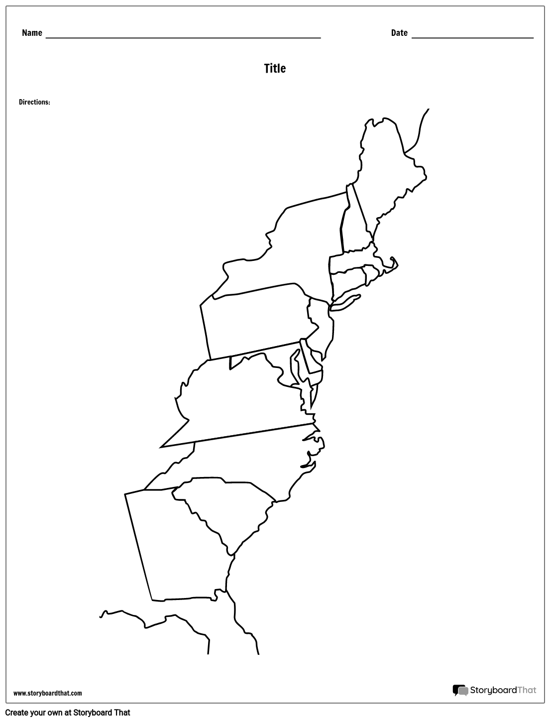13 Colonies Map Printable