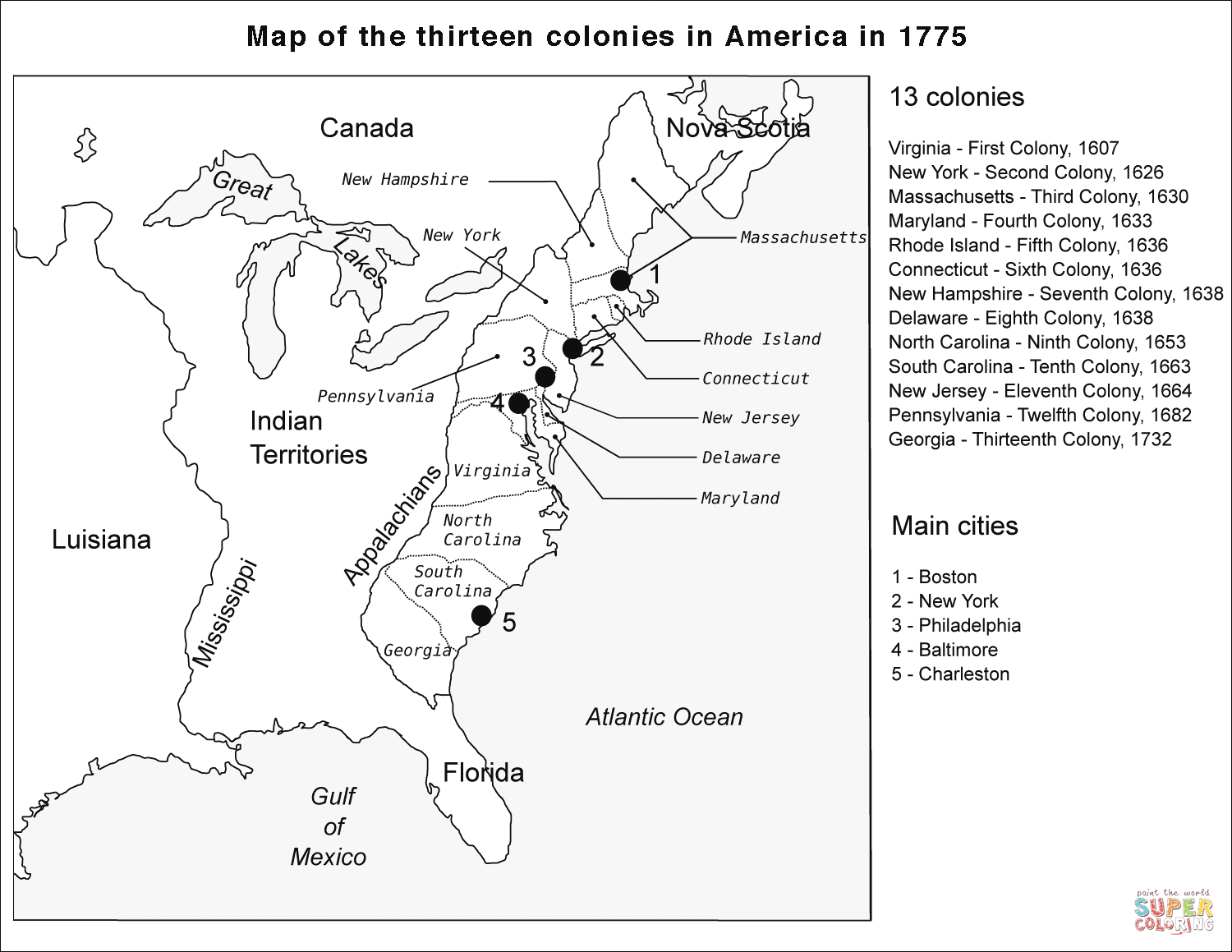 printable map of the thirteen colonies