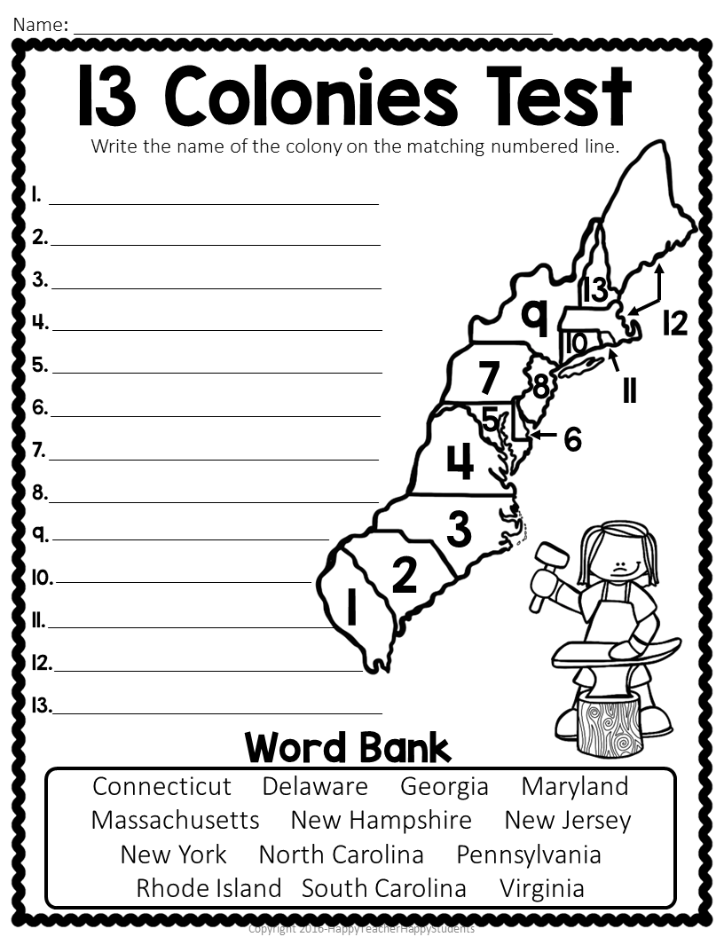map of 13 original colonies printable