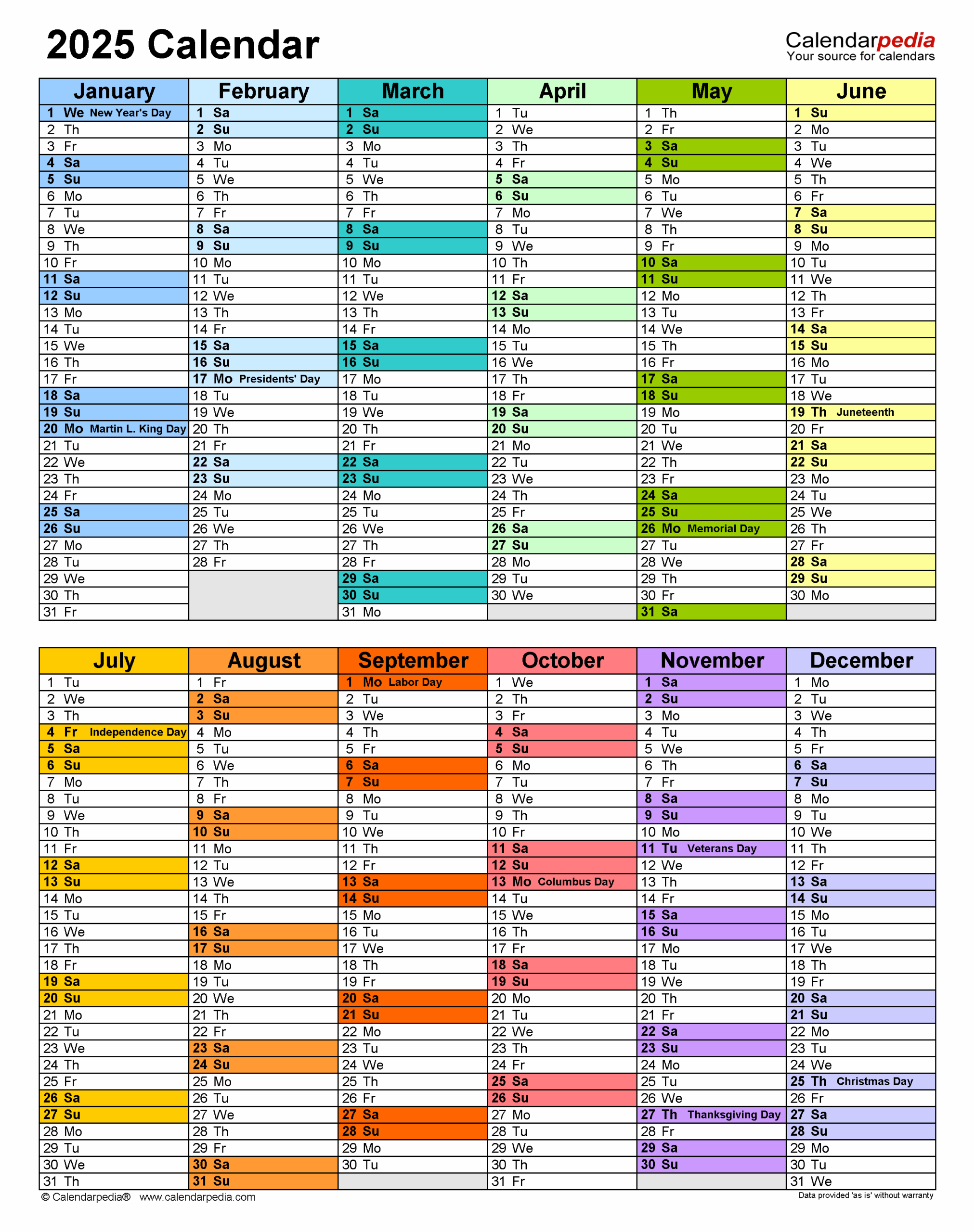 2025 Calendar Printable In Excel Format
