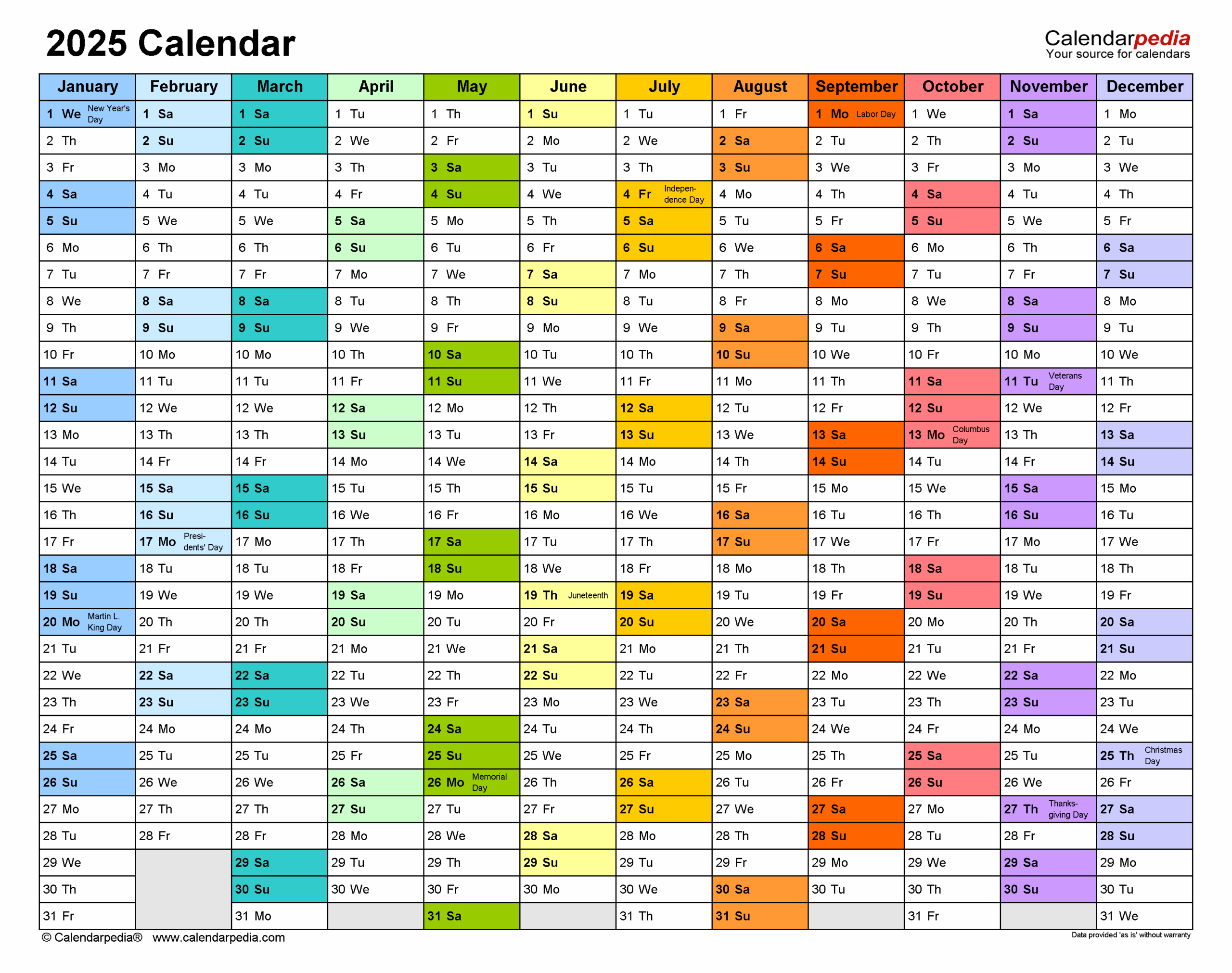2025 Calendar Printable In Excel Format