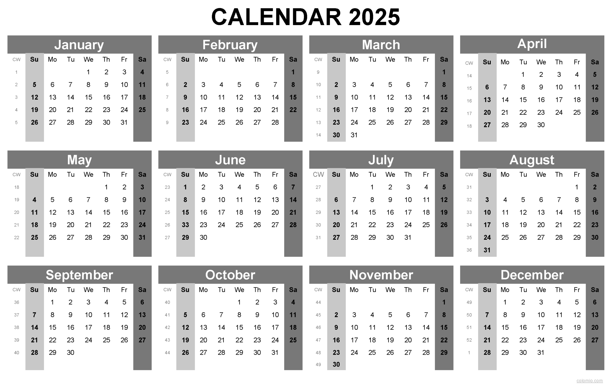 2025 Calendar Printable Landscape Format