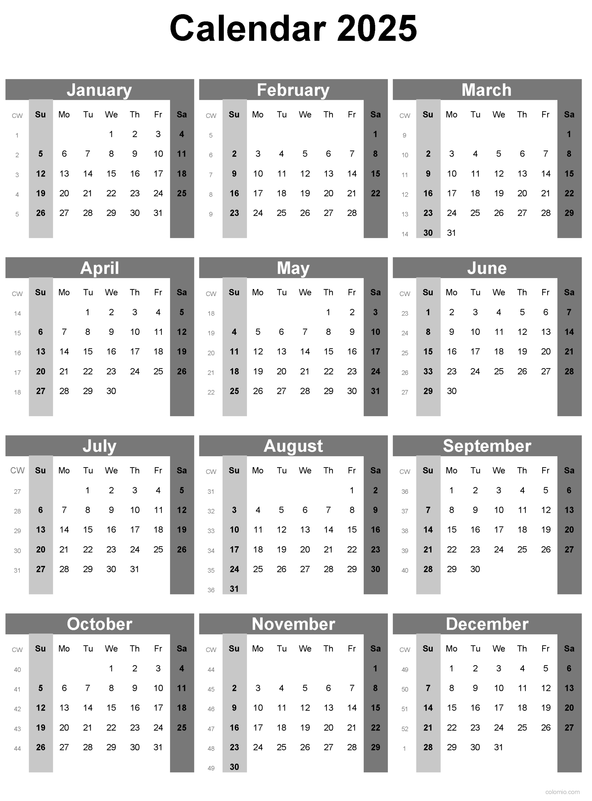 2025 Calendar Printable With Week Numbers