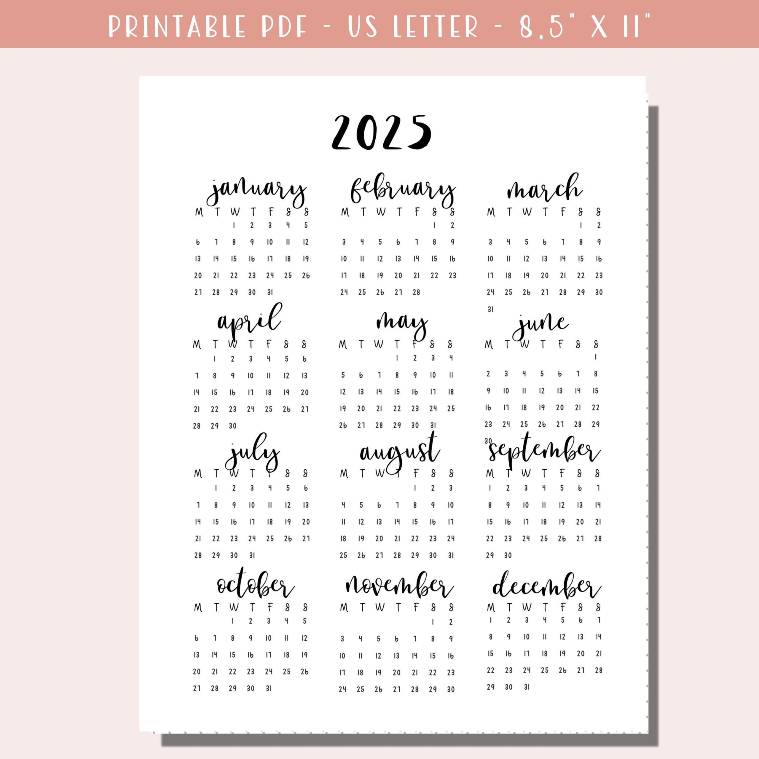 2025 Calendar Printable For Bullet Journal