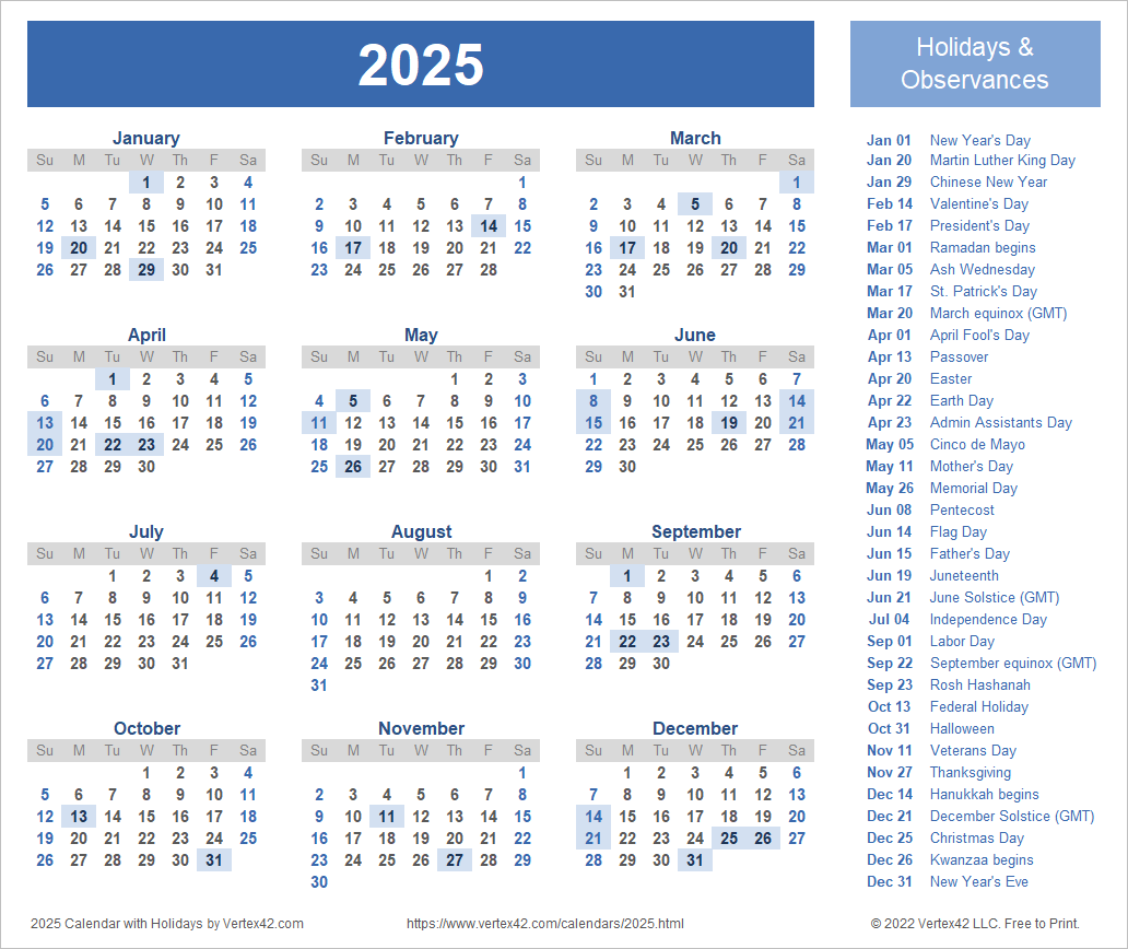 2025 Calendar Printable For Work Schedule