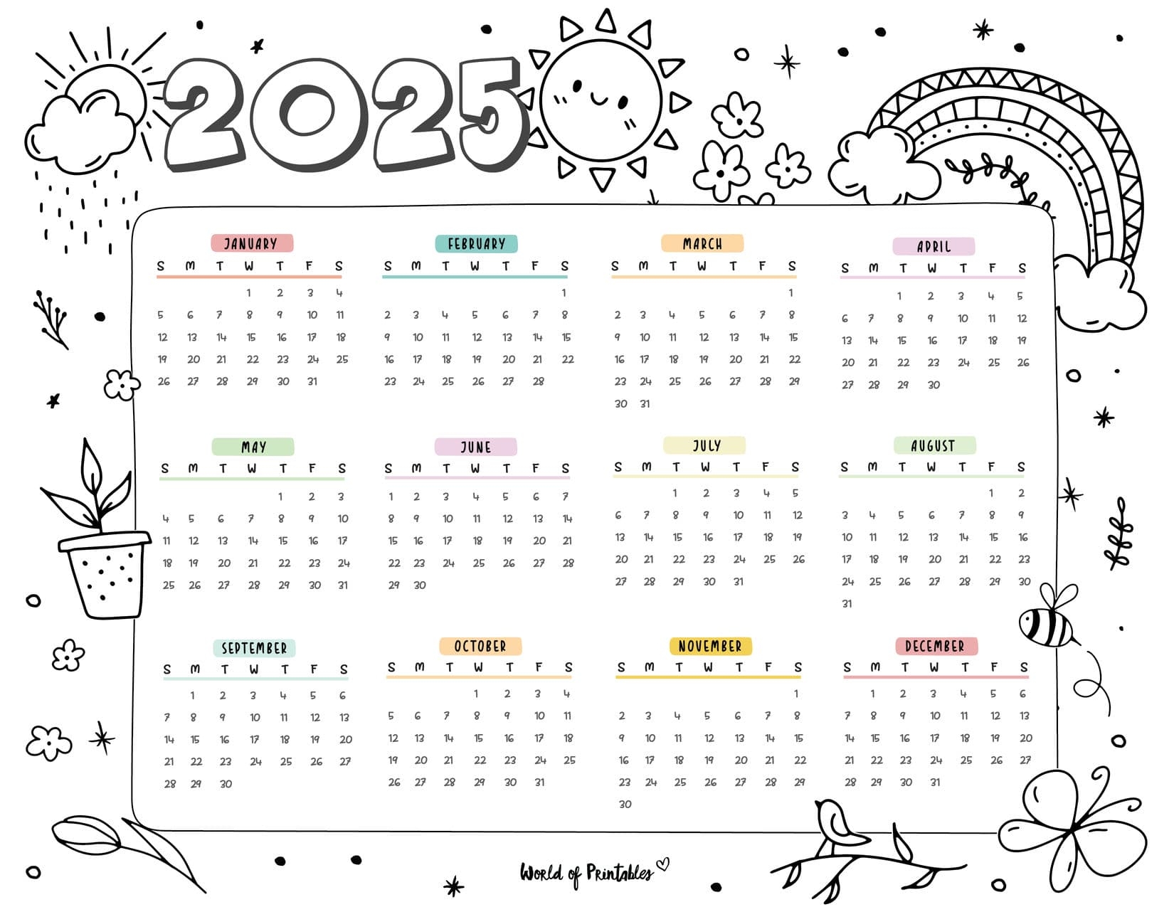 Cute 2025 Calendar Printable To Color