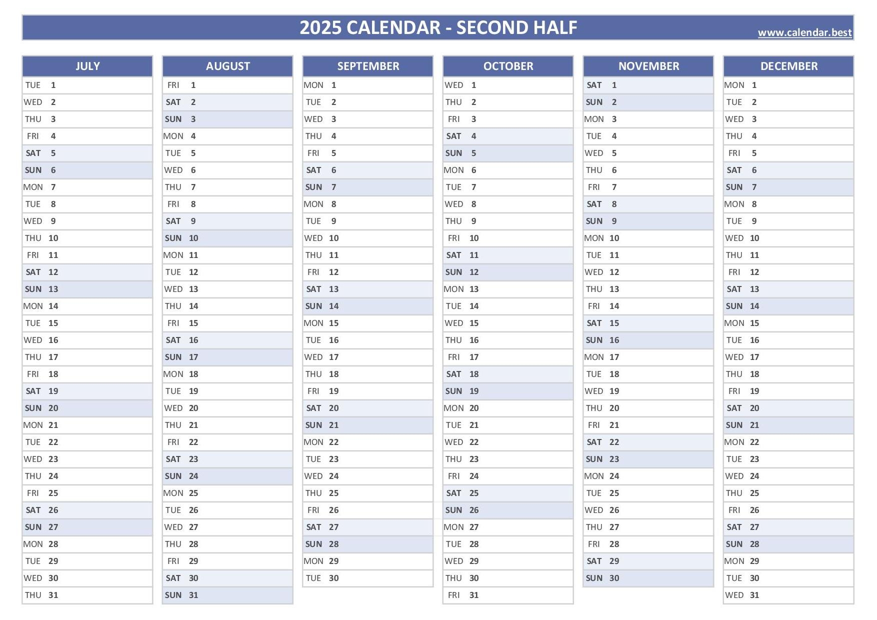 Blank 2025 Calendar Printable Without Holidays