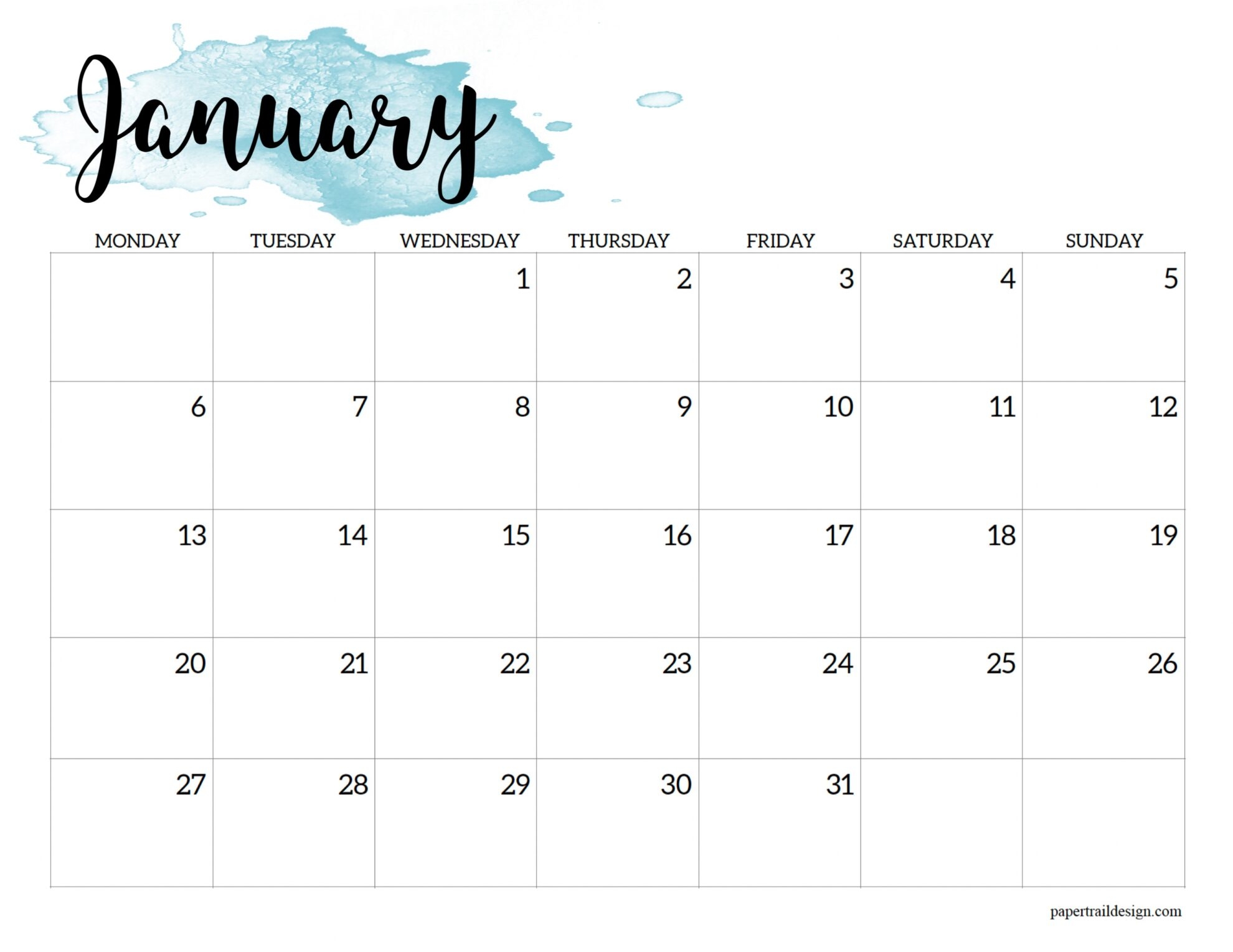 2025 Calendar Printable With Monday Start