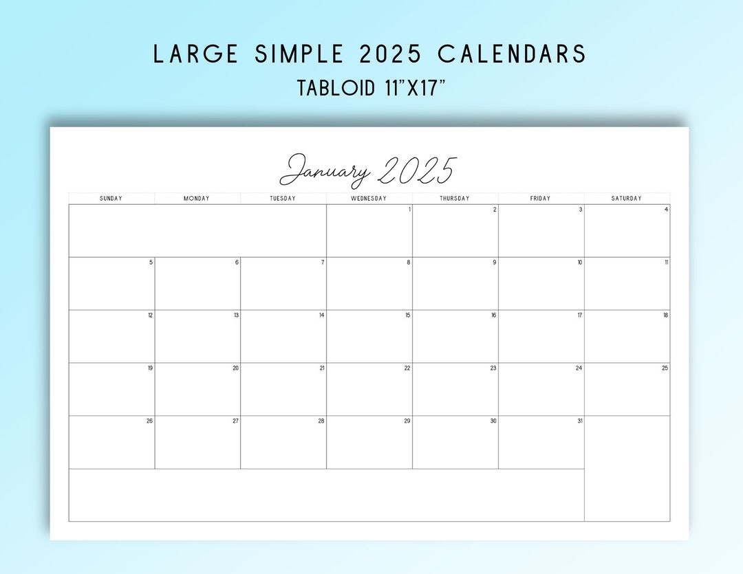 2025 Tabloid Printable Calendar Simple Functional Etsy