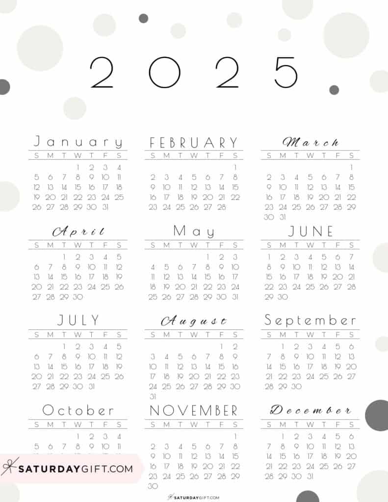 Black And White 2025 Calendar Printable