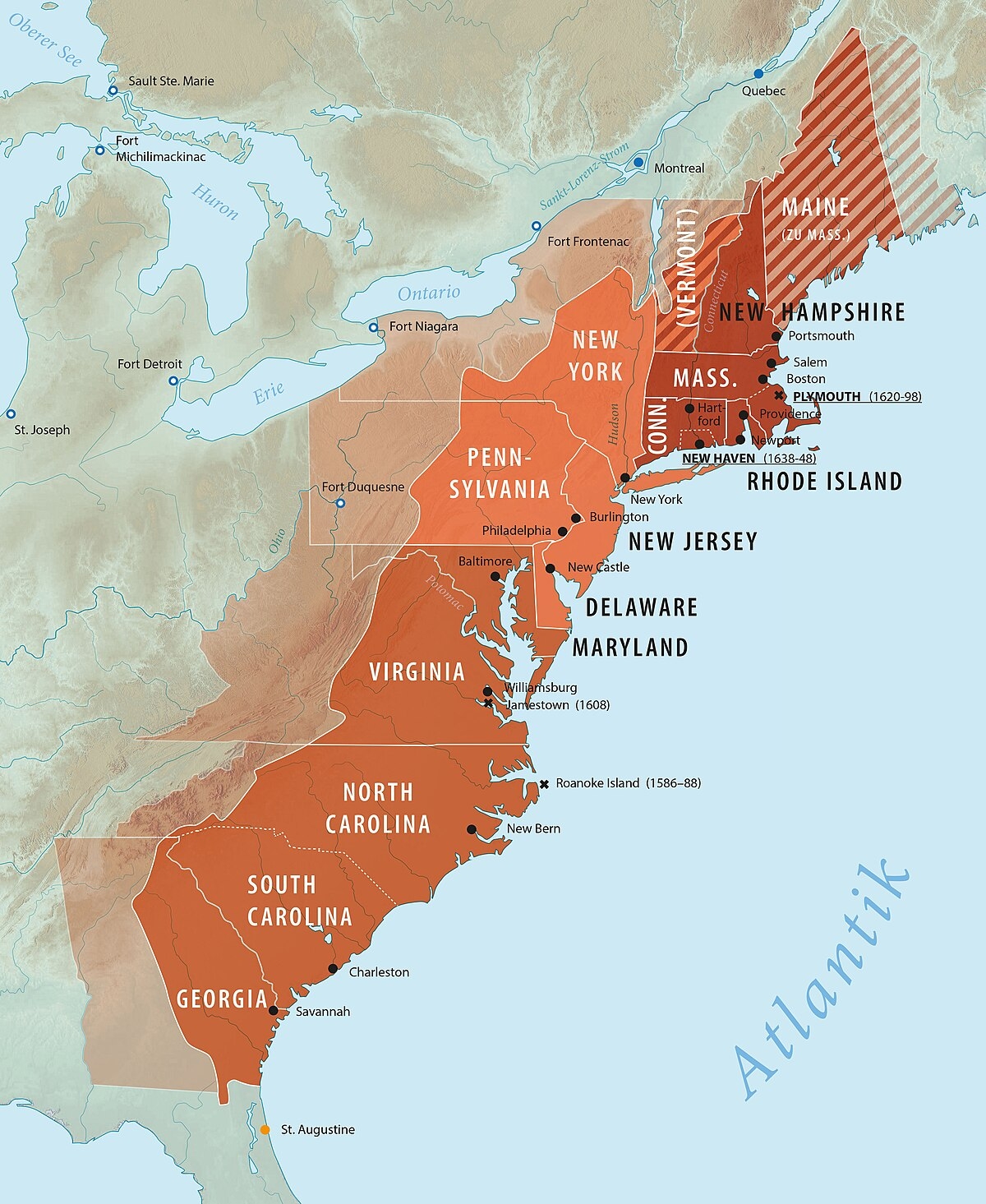 map thirteen colonies printable