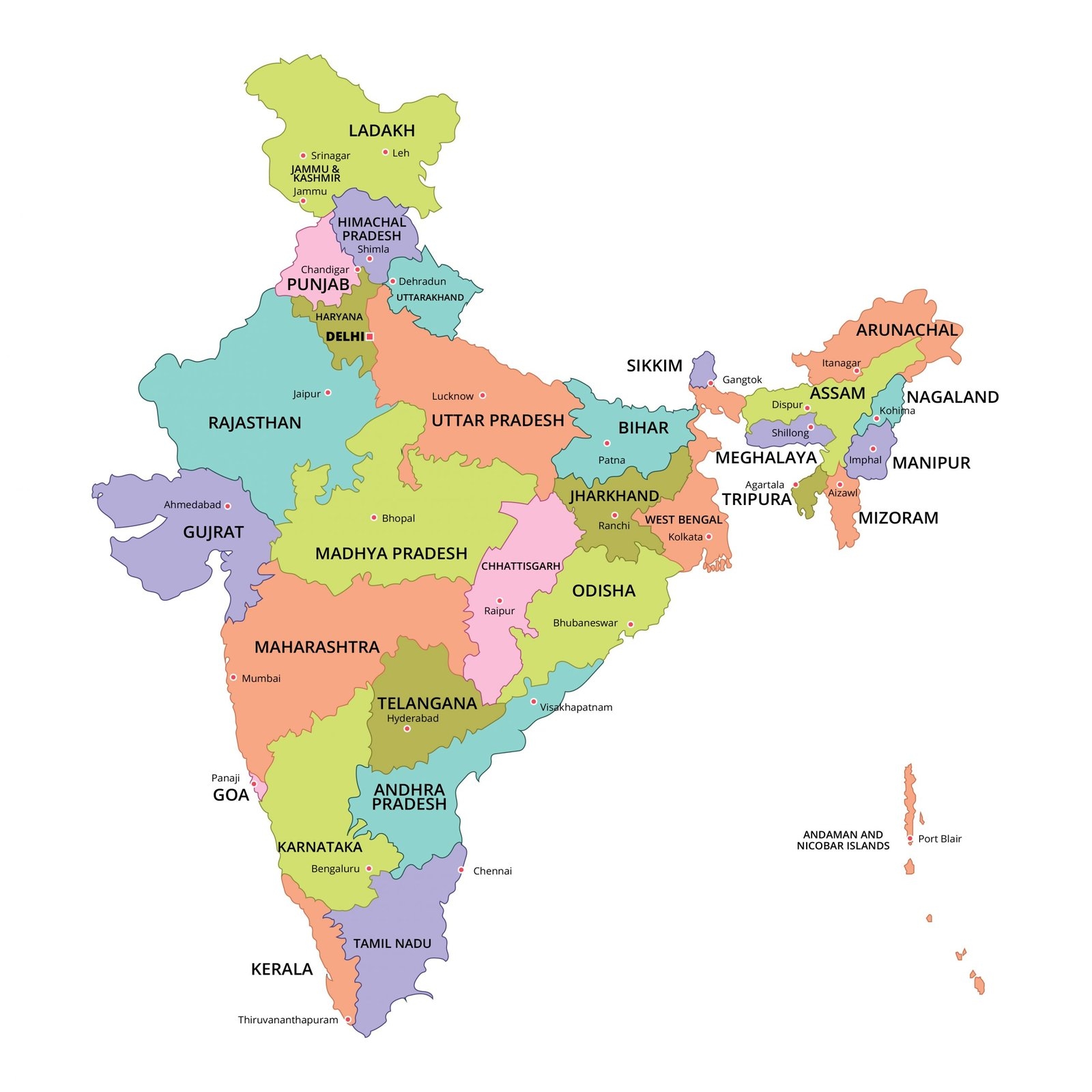 8 Free Printable And Blank India Map With States Cities