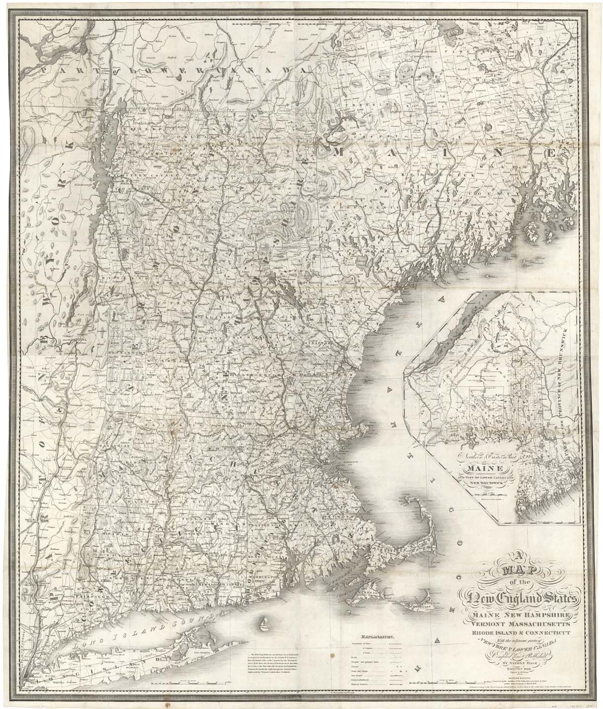 A Map Of The New England States Maine New Hampshire Vermont Massachusetts Rhode Island Connecticut With The Adjoining Parts Of New York Lower Canada The Old Print Shop