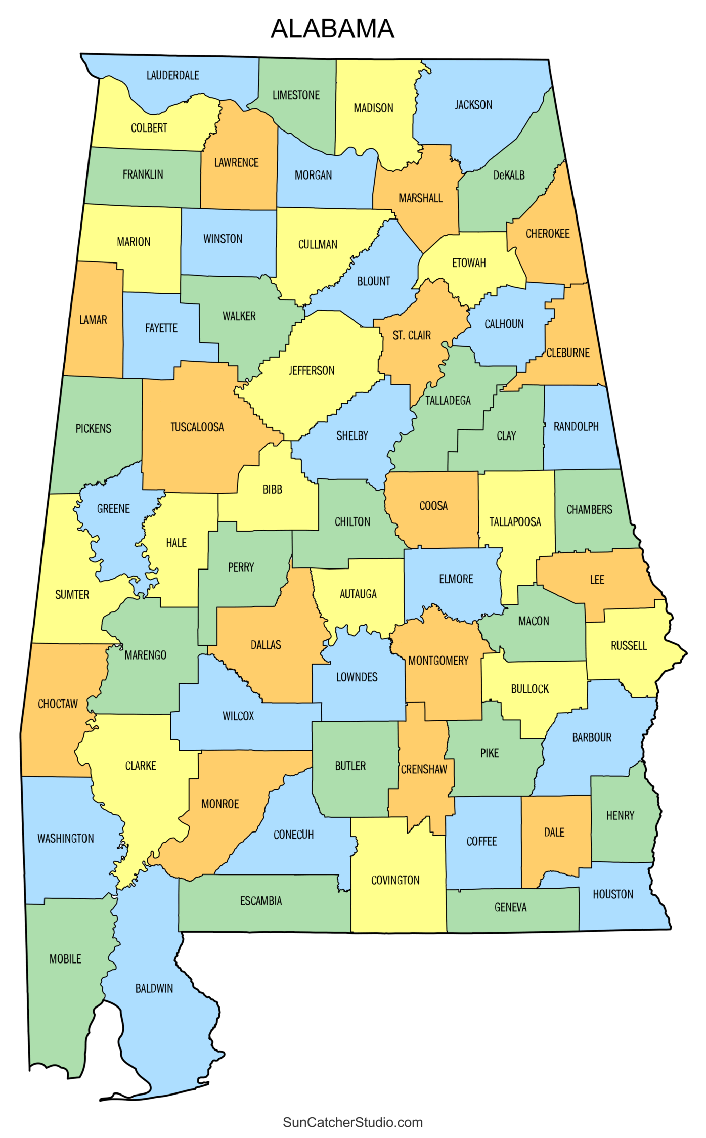 Alabama County Map Printable State Map With County Lines Free Printables Monograms Design Tools Patterns DIY Projects