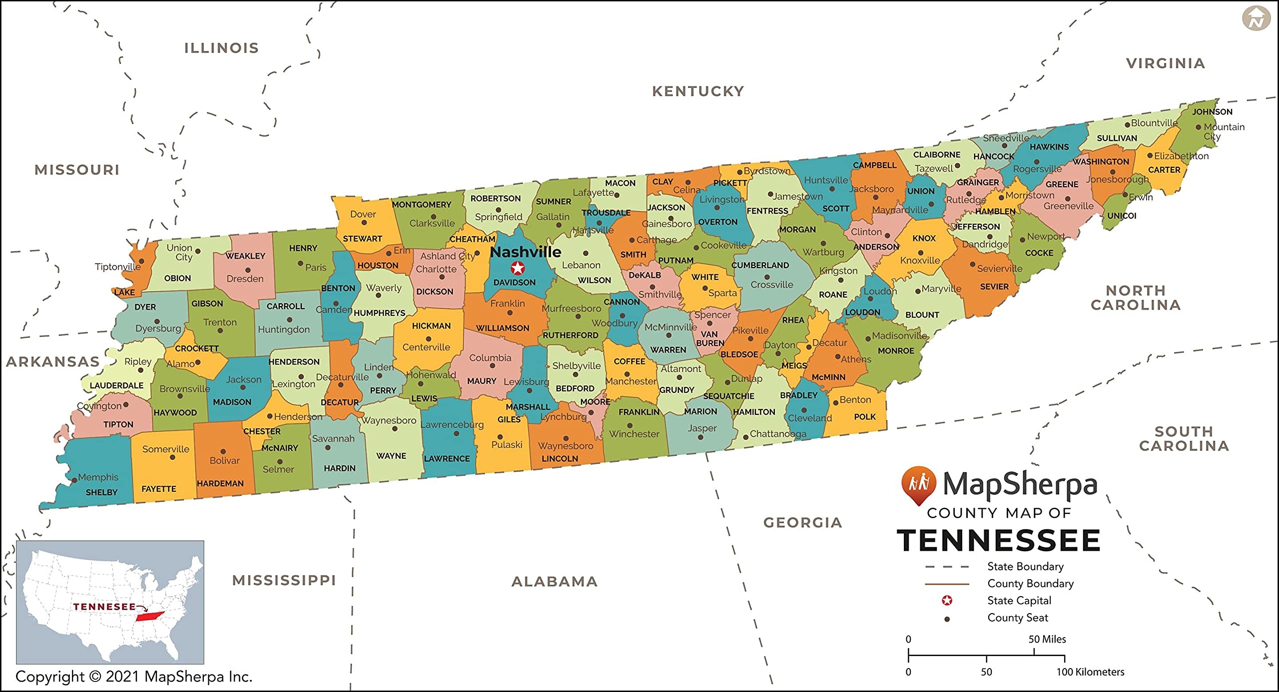 tennessee county map printable