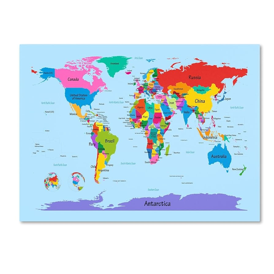 Amazon Trademark Fine Art Childrens World Map By Michael Tompsett Canvas Artwork 14 By 19 Inch Prints Posters Prints