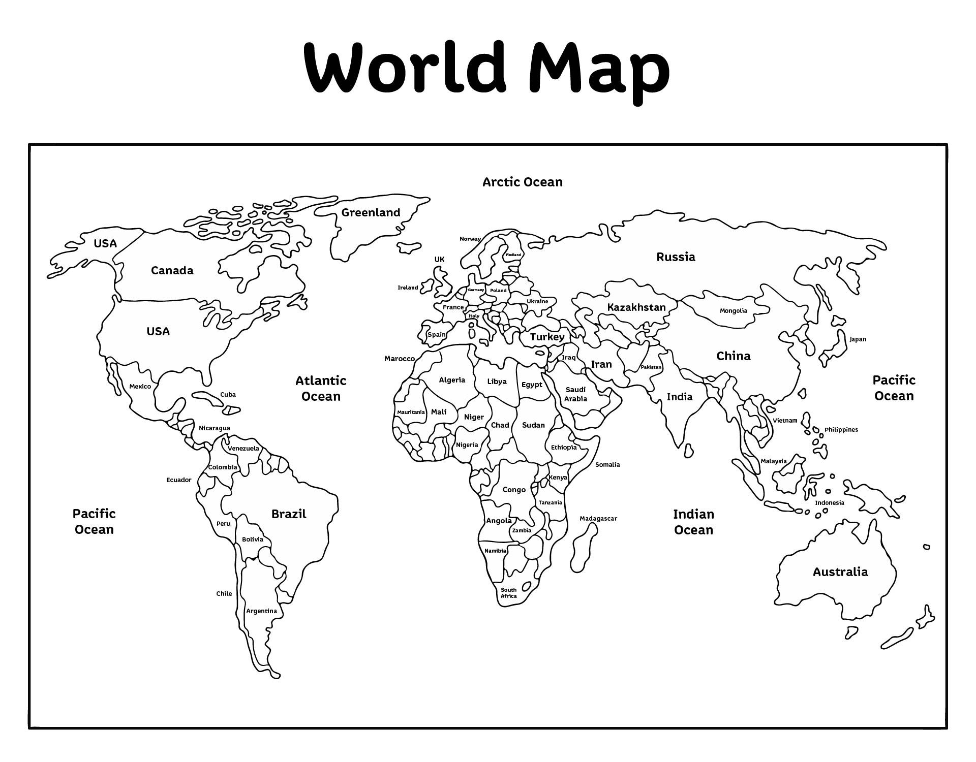 Printable World Map Black And White