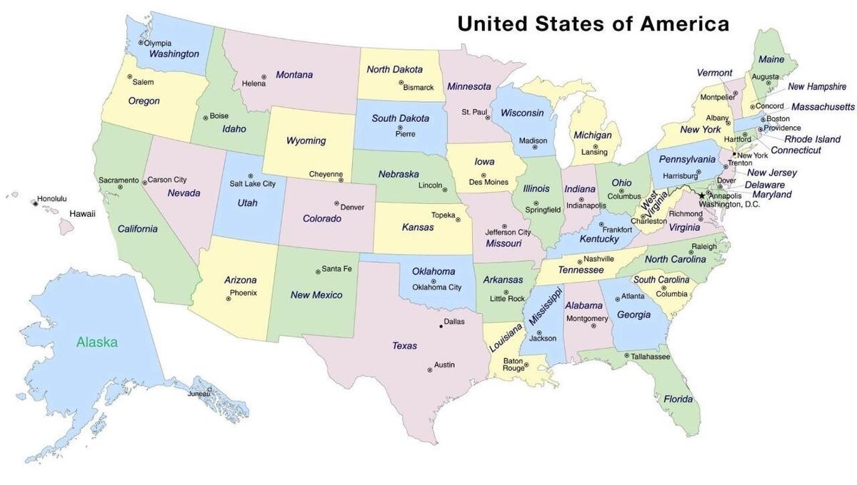 map with states and capitals printable