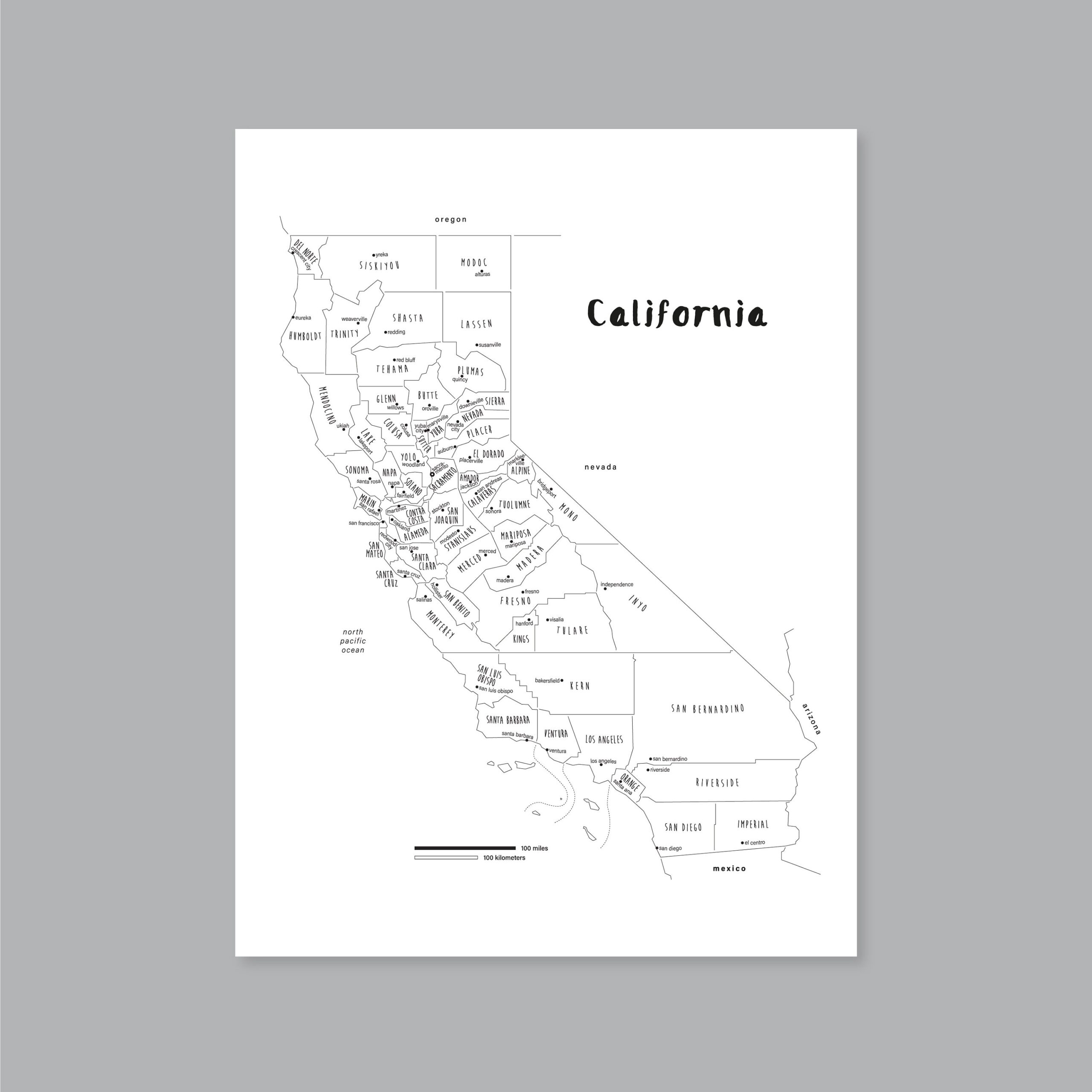California Map Poster PRINTABLE California County Map CA California Print California State Map Modern Home Decor P503 Etsy
