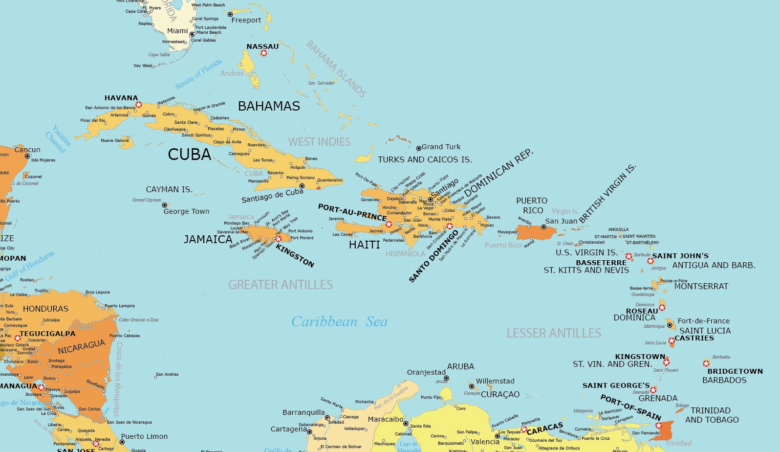 Printable Map Of The Caribbean