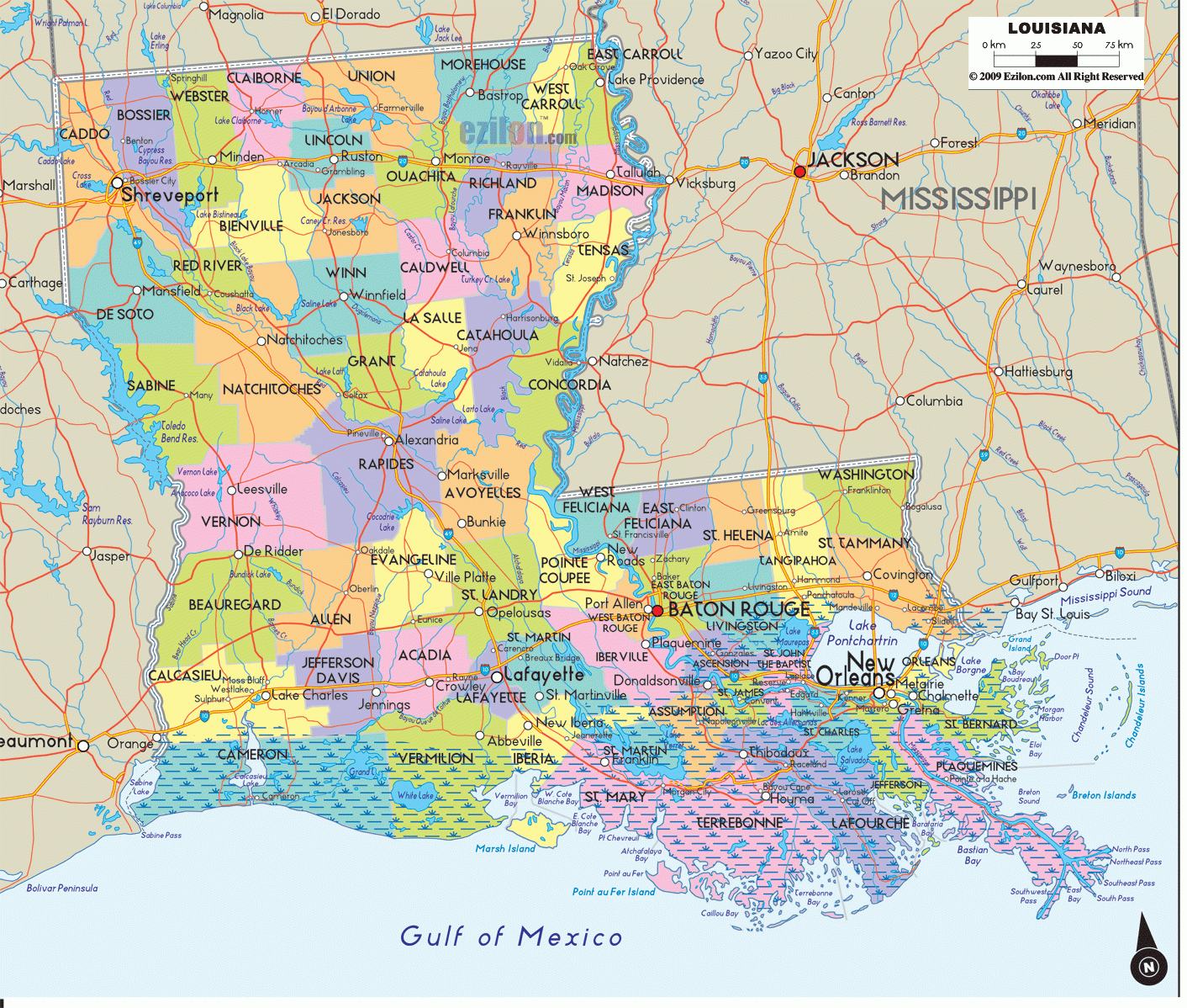 City And Parish Map Of Louisiana
