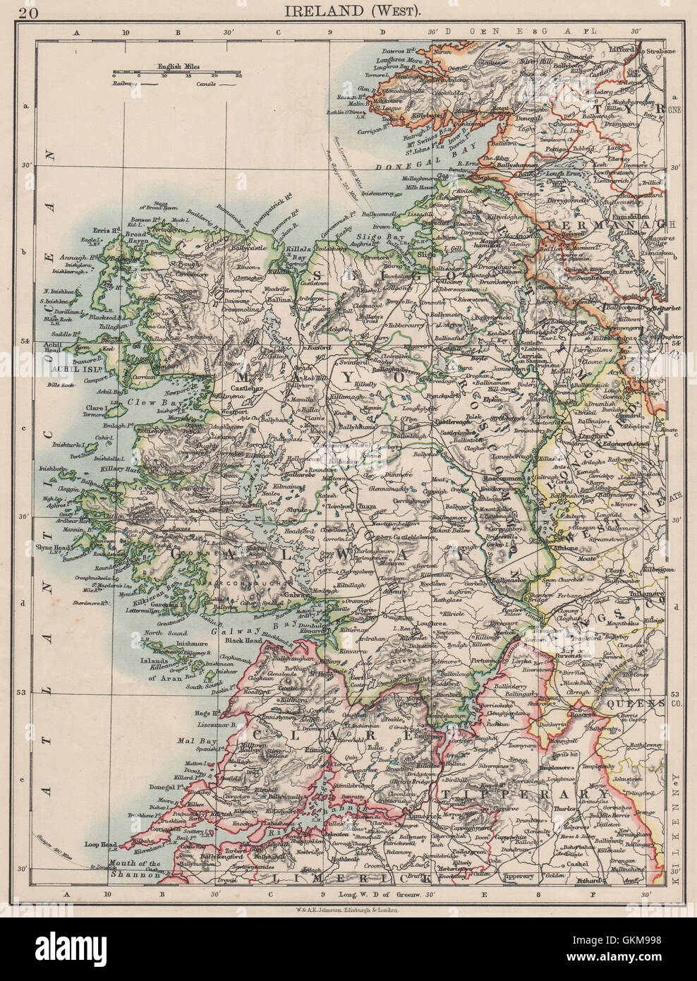 CONNACHT CONNAUGHT Galway Mayo Sligo Leitrim West Ireland JOHNSTON 1900 Map Stock Photo Alamy