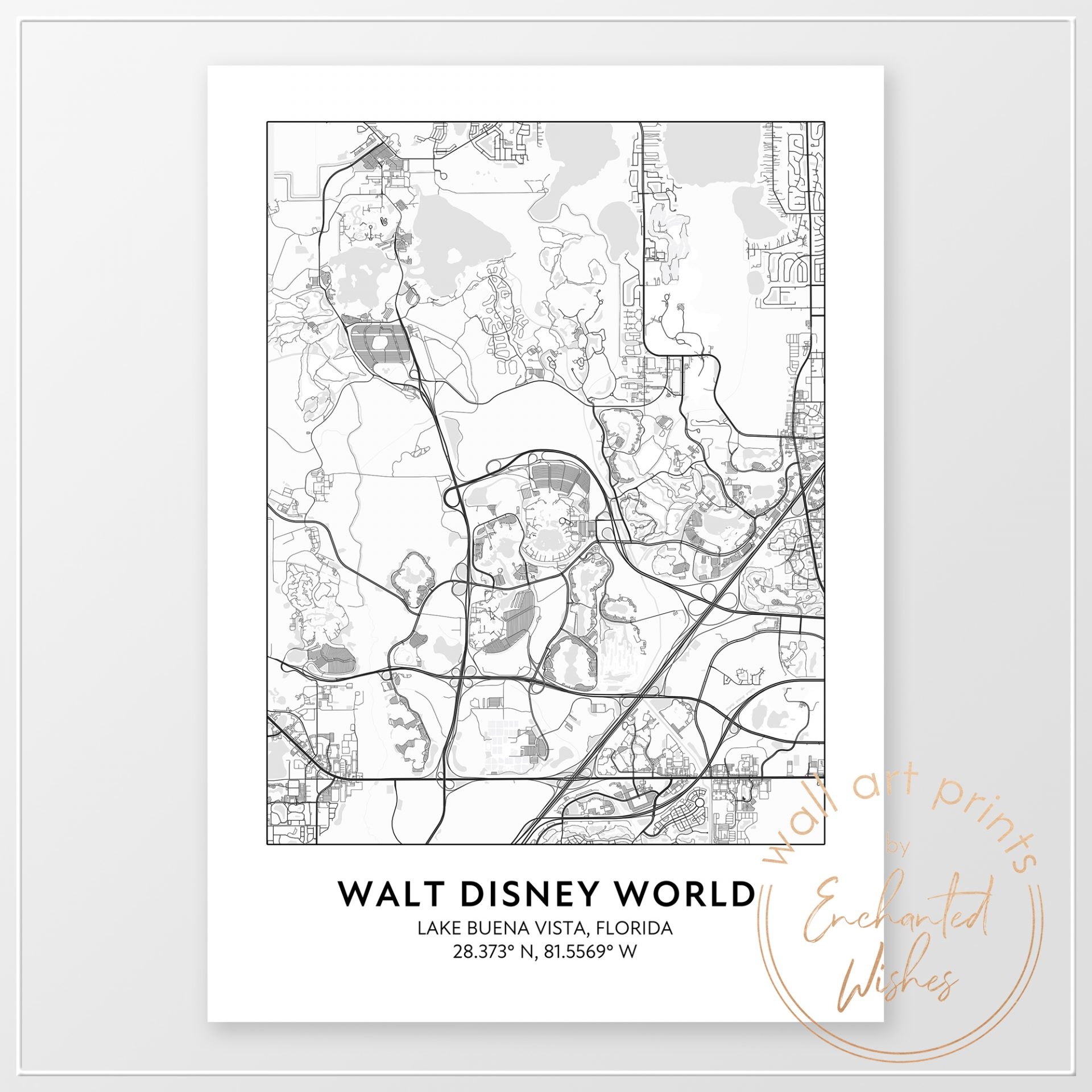Disney World Road Map Print Printable Wall Art Or Printed Shipped