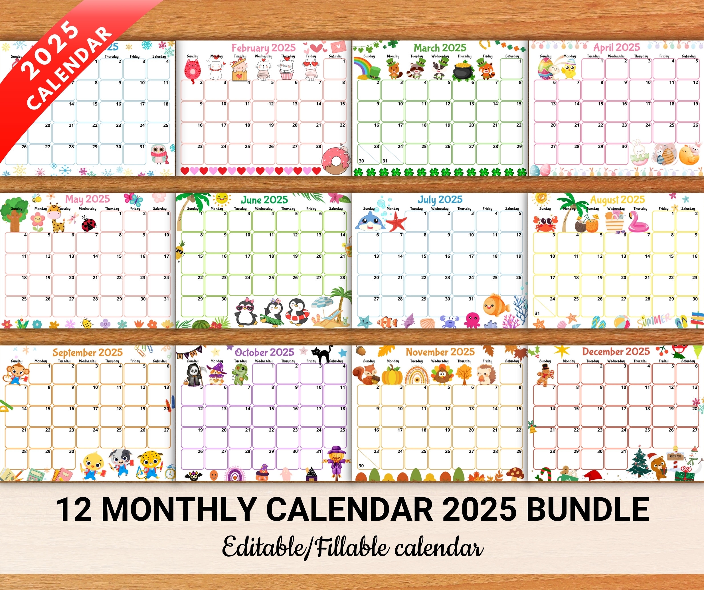 EDITABLE 2025 Calendars Cute Monthly Calendar For Kids Printable Kids Schedule Classroom Calendar Homeschool Calendar Digital Download Etsy