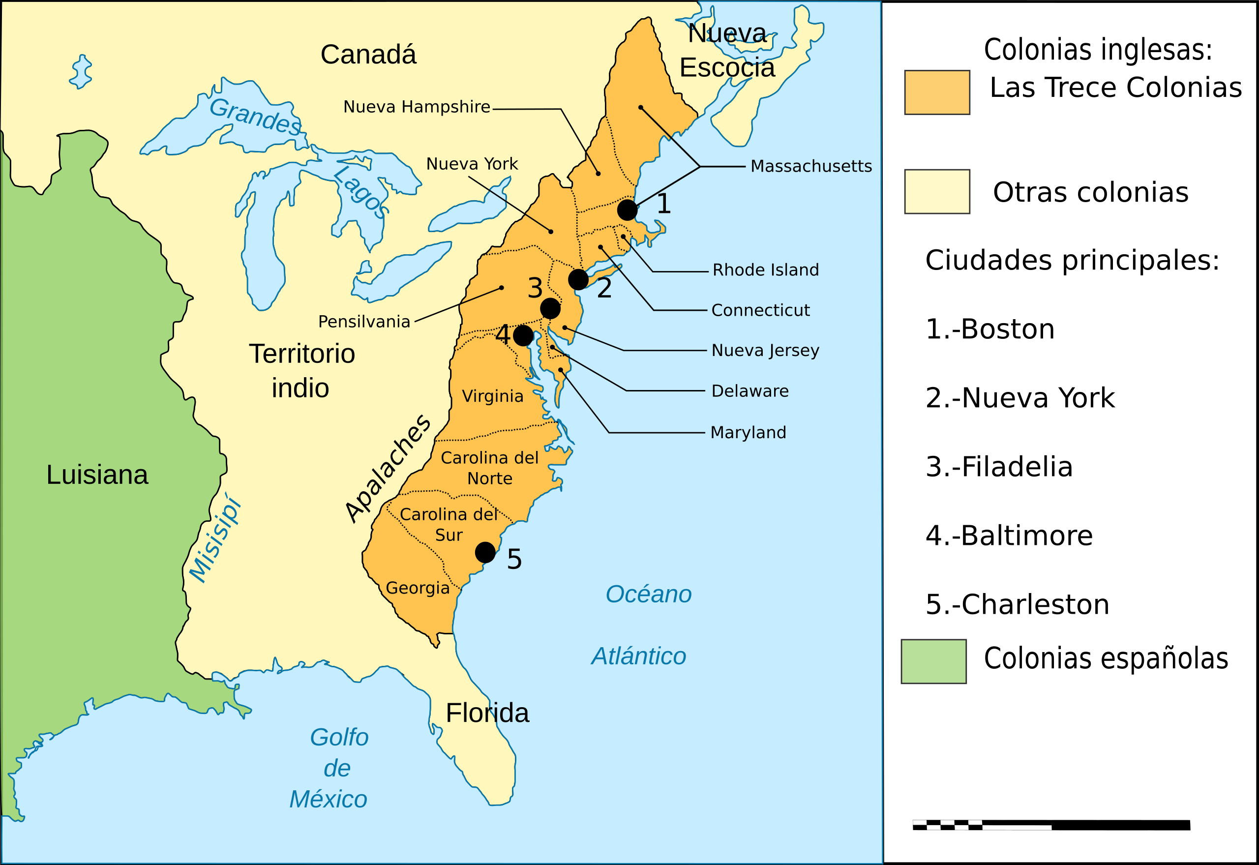 File Map Thirteen Colonies 1775 es svg Wikimedia Commons