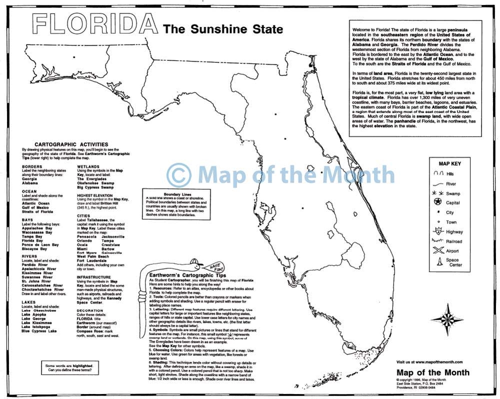 Florida Map Blank Outline Map 16 By 20 Inches Activities Included