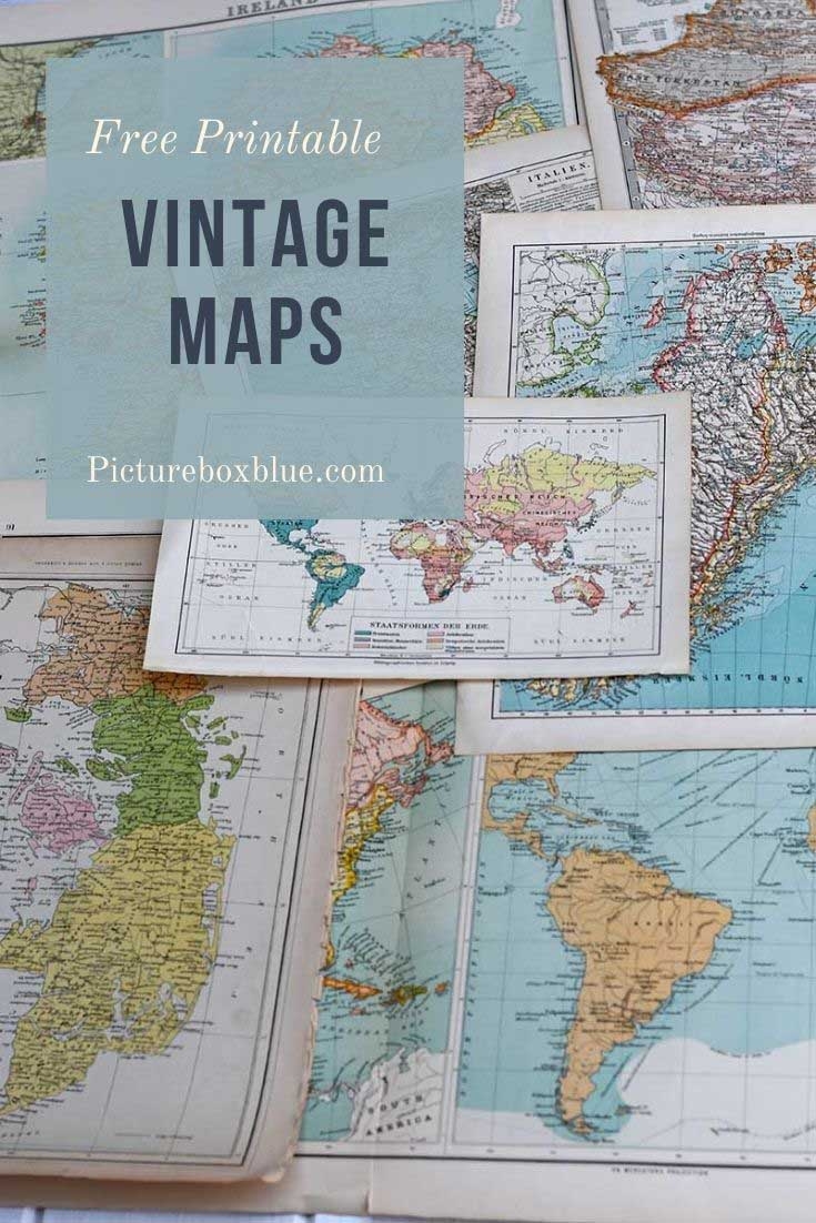 Free Printable Antique Vintage Maps Picture Box Blue