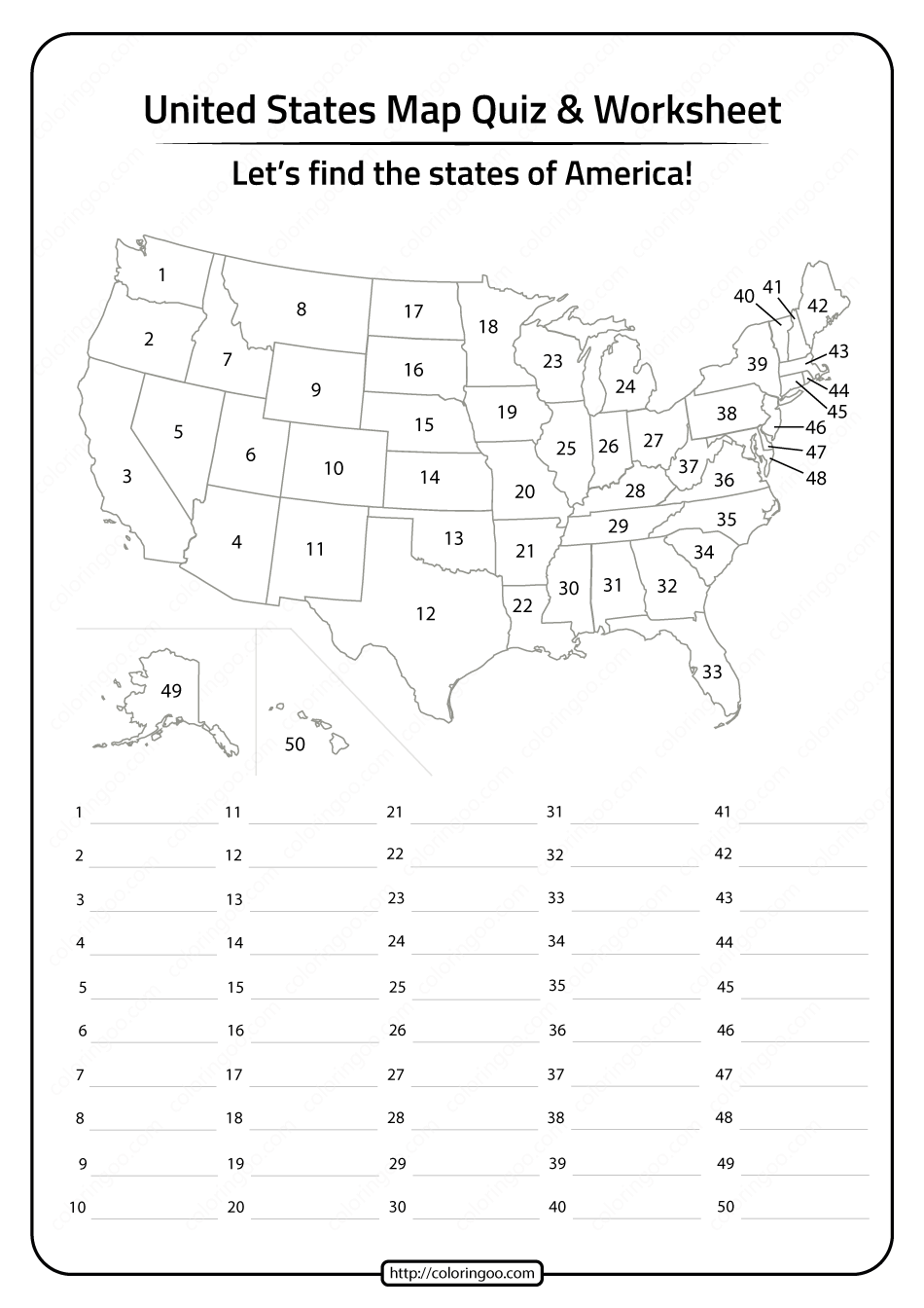 Free Printable United States Map Quiz And Worksheet Map Quiz Worksheets Library