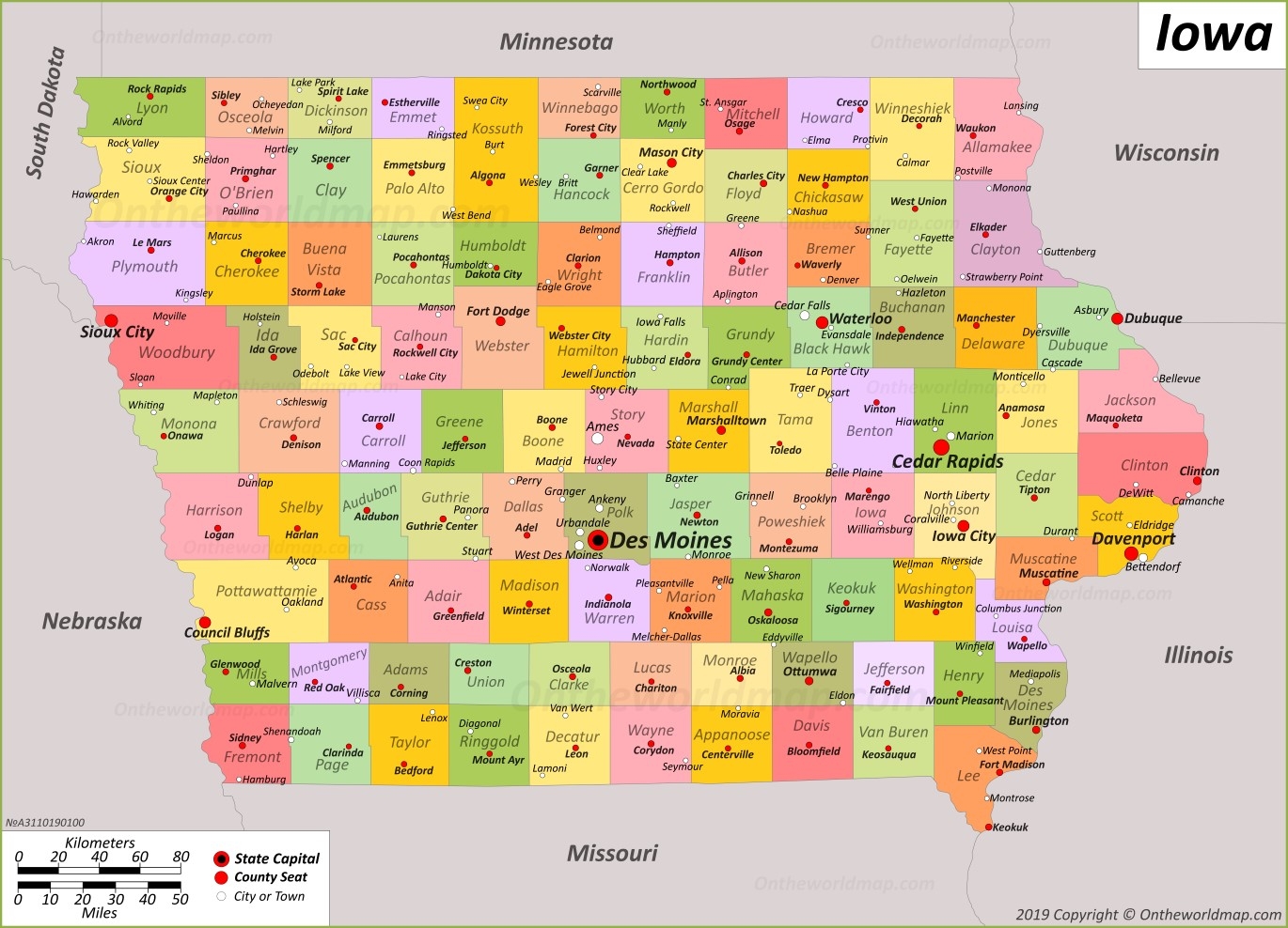 printable map of iowa