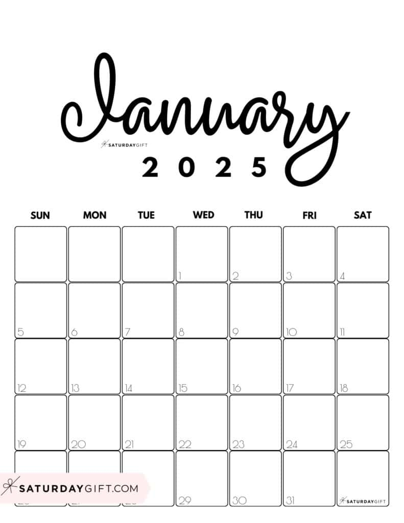 January 2025 Calendar 20 Cute FREE Printables SaturdayGift