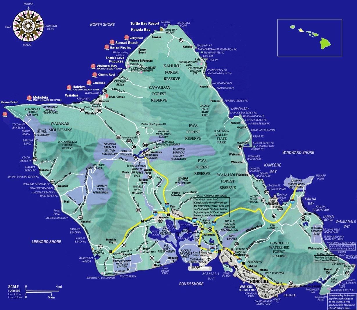 printable tourist map of oahu