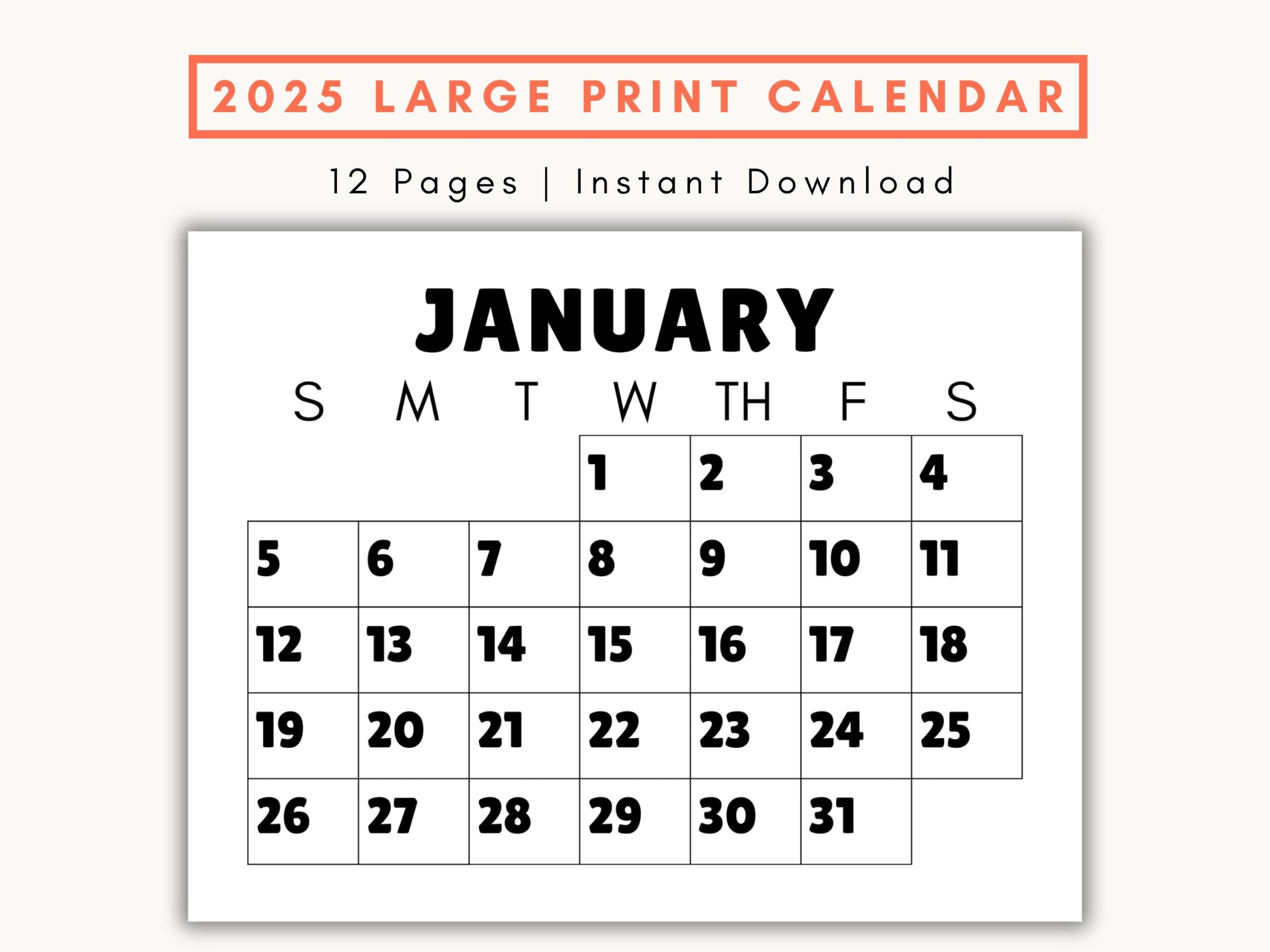 Large Font 2025 Calendar Printable For Seniors