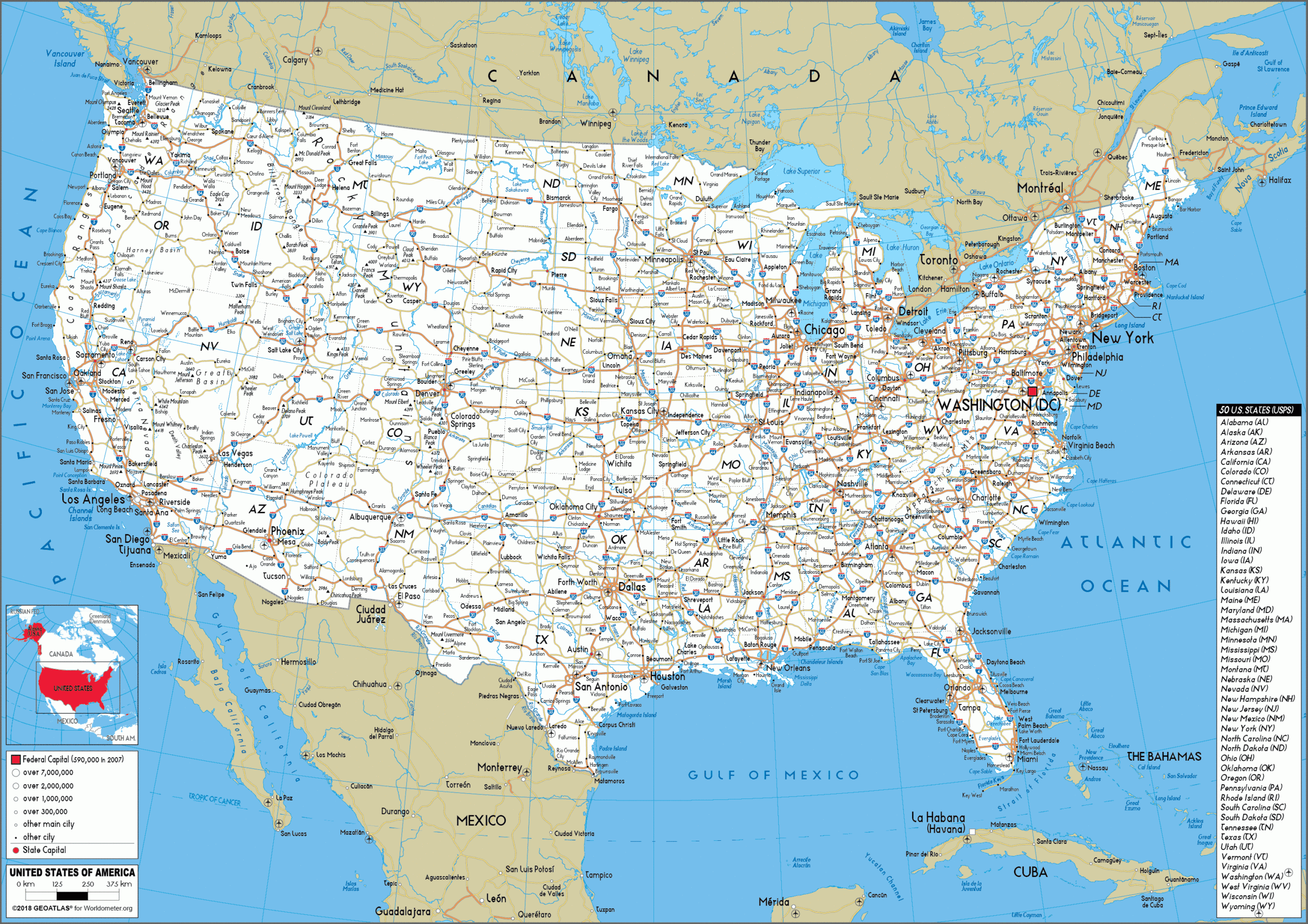 Large Size Road Map Of The United States Worldometer Large Size Road Map Of The United States Worldometer