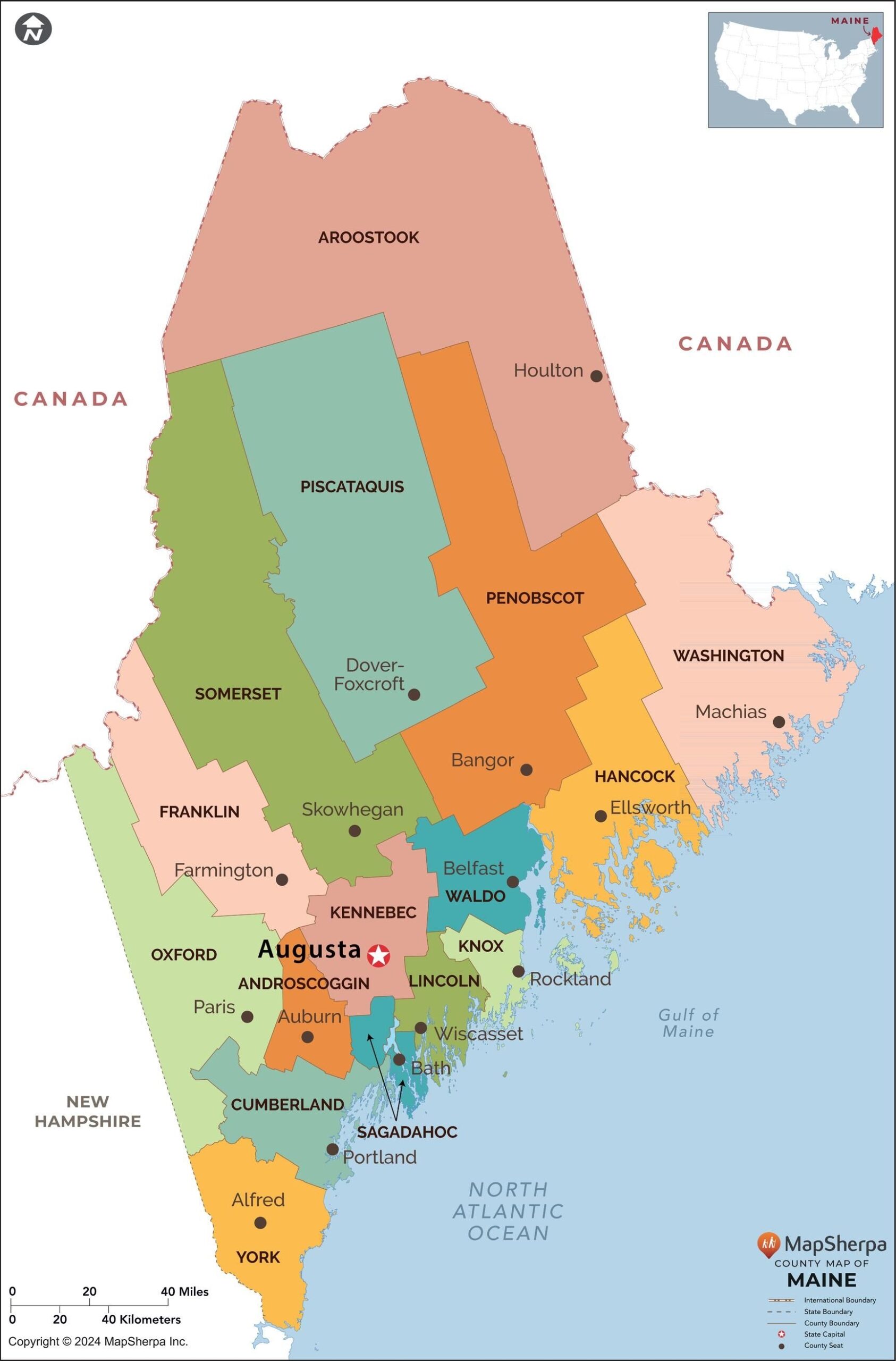 Maine Counties Map Extra Large Stanfords
