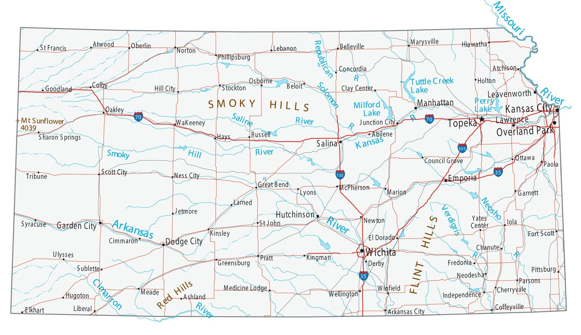 Printable Map Of Kansas