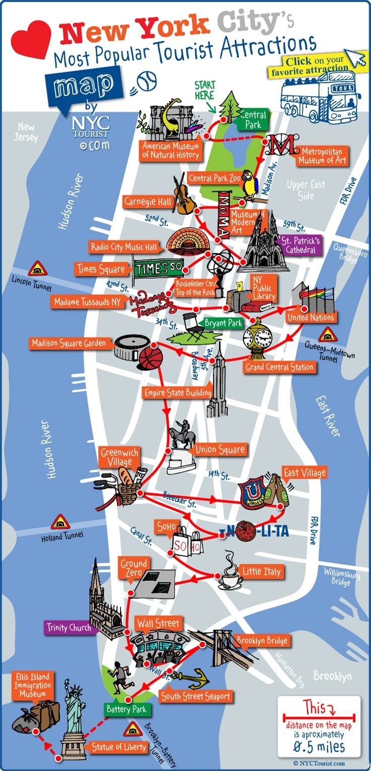 Map Of NYC Tourist Attractions Sightseeing Tourist Tour