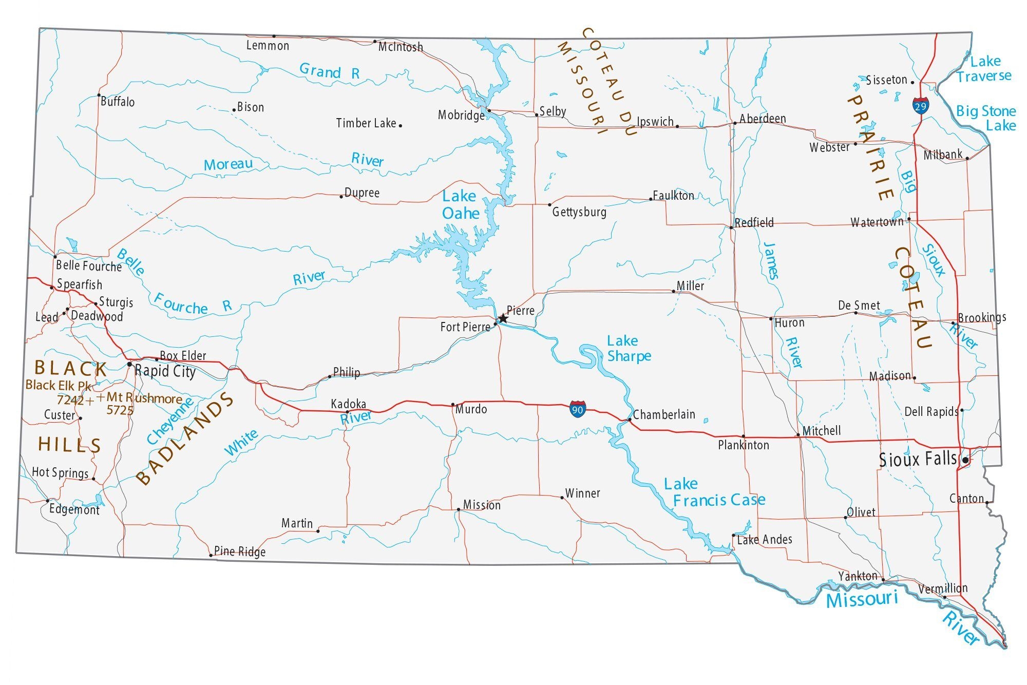 Printable Map Of South Dakota
