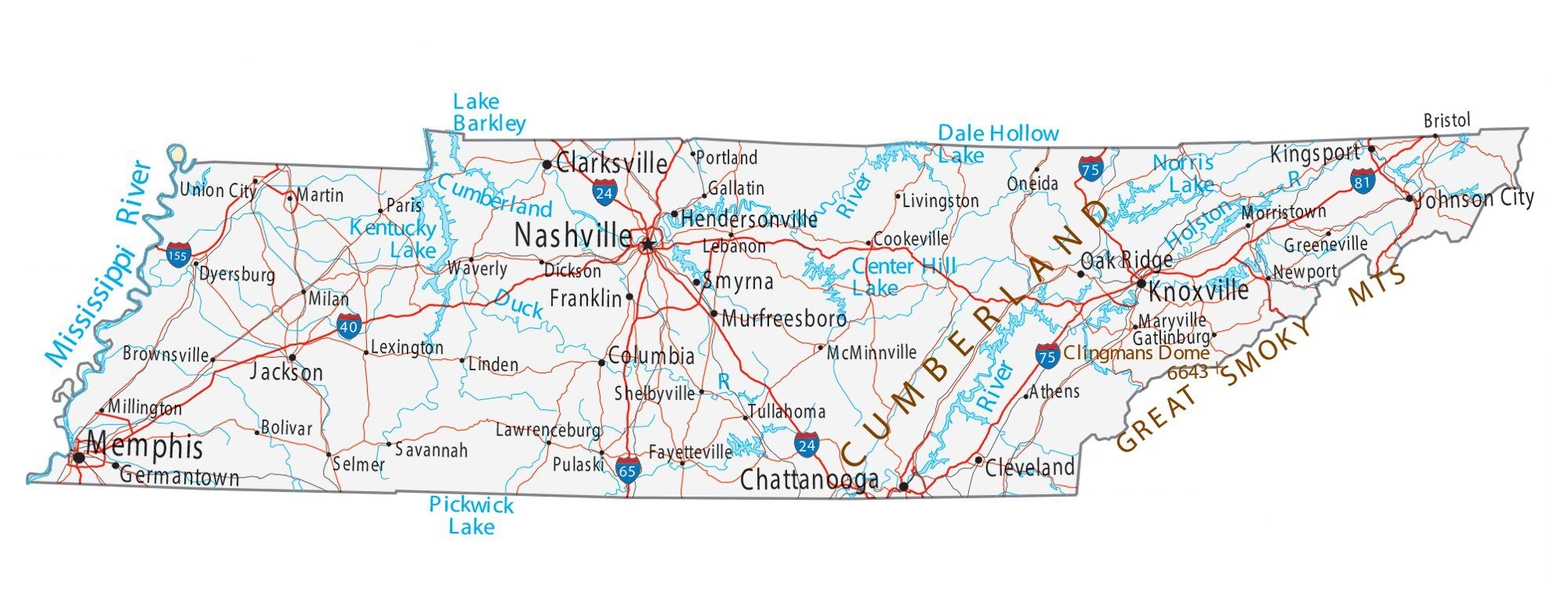Printable Map Tennessee