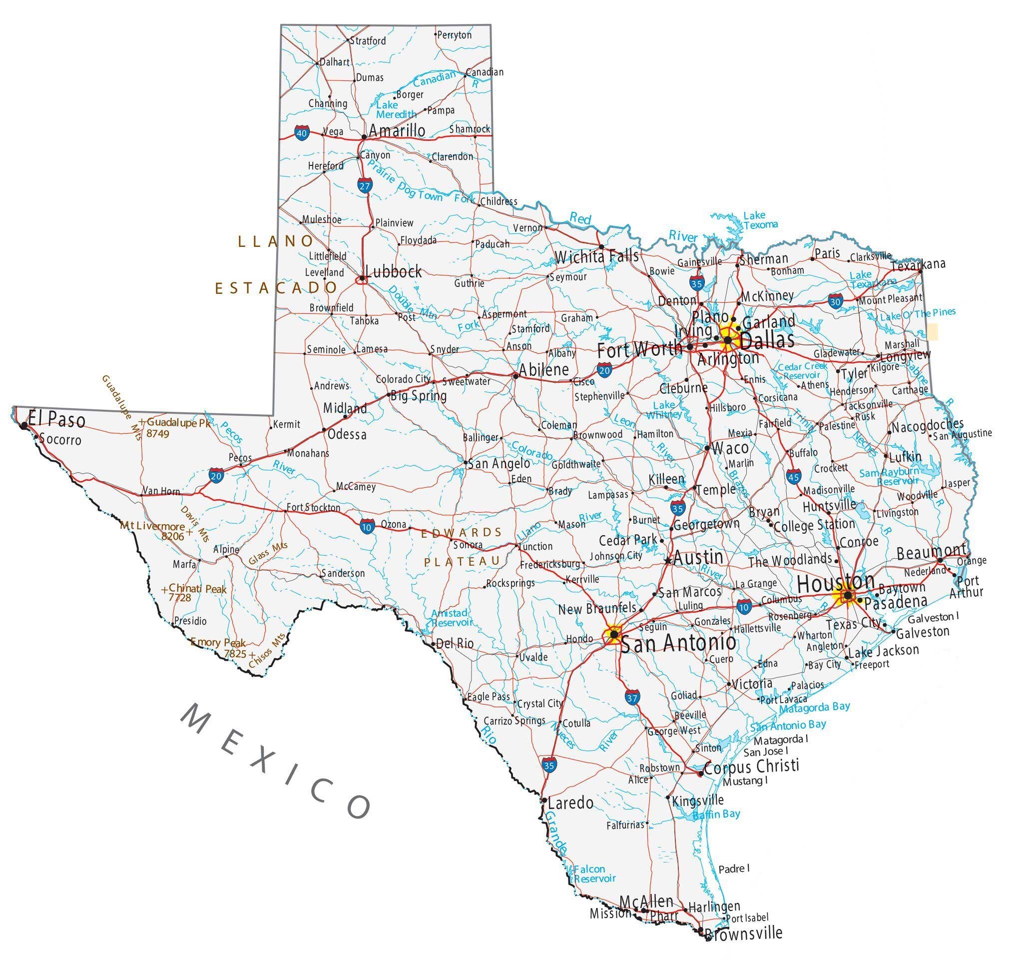 Printable Texas Map With Cities