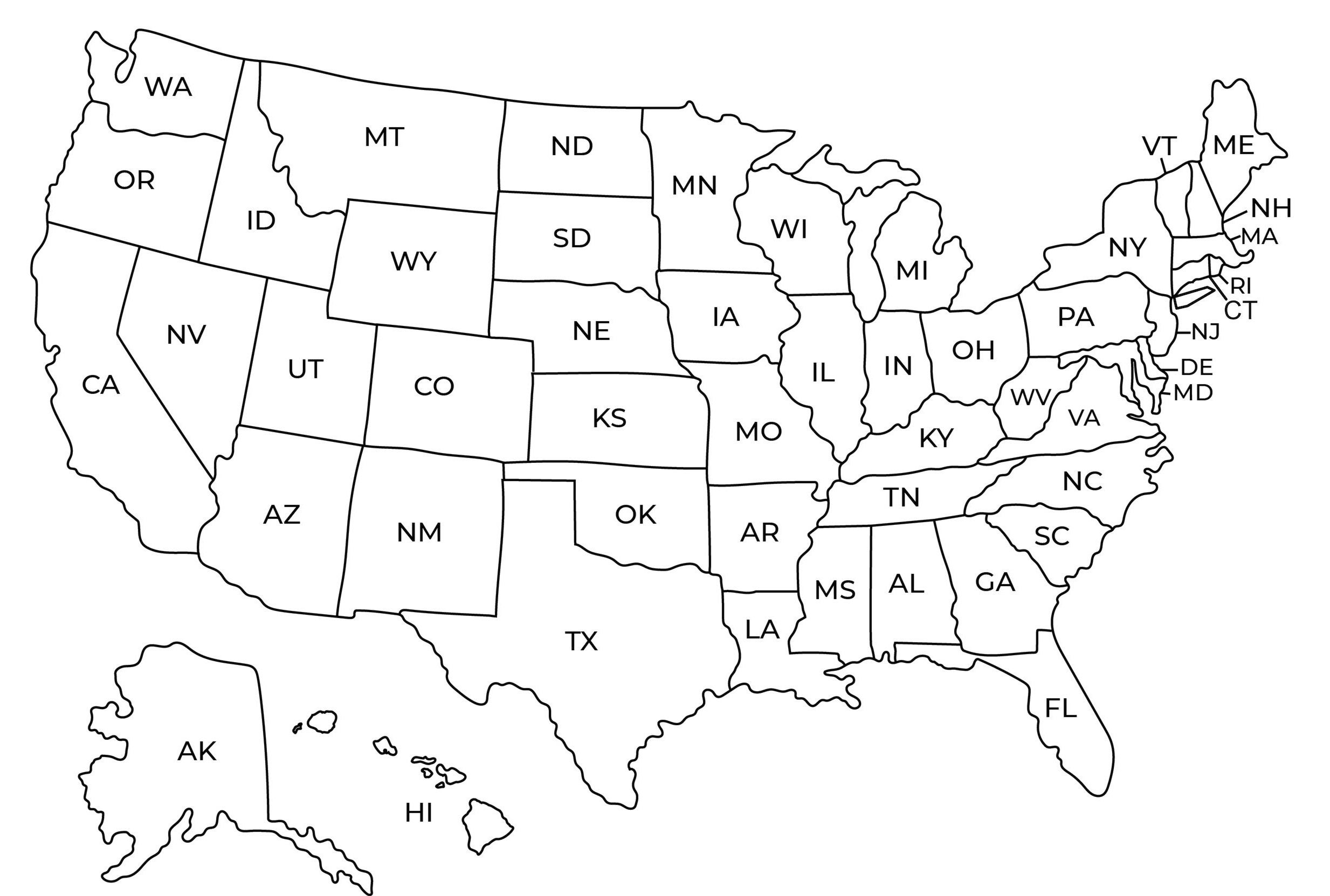 Printable Black And White Us Map