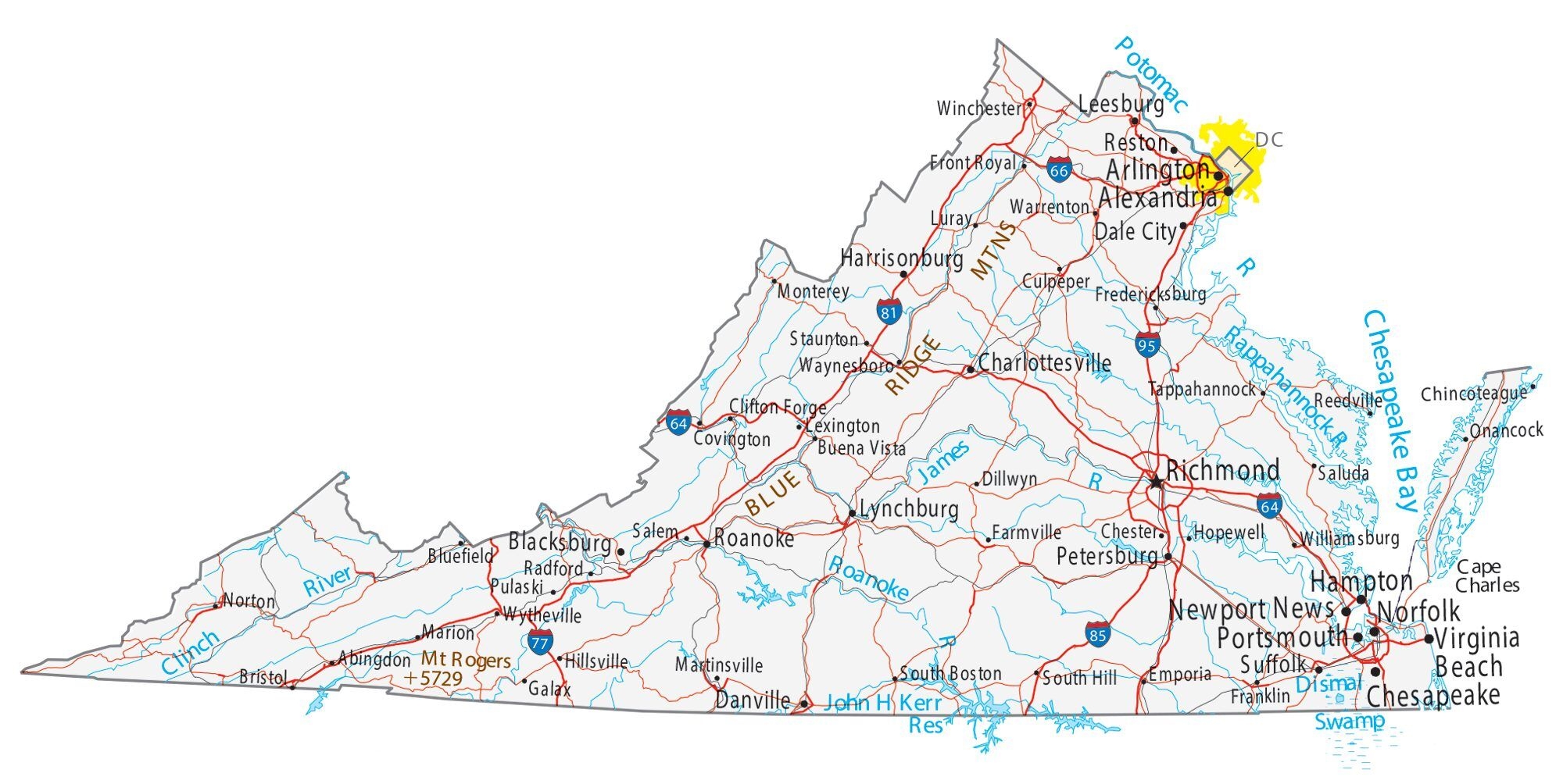 Printable Map Of Virginia