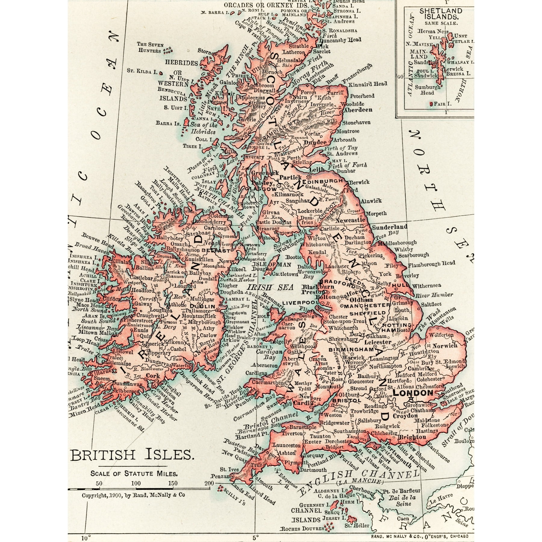Map Rand McNally 1900 British Isles Ireland UK Chart Extra Large XL Wall Art Poster Print Walmart