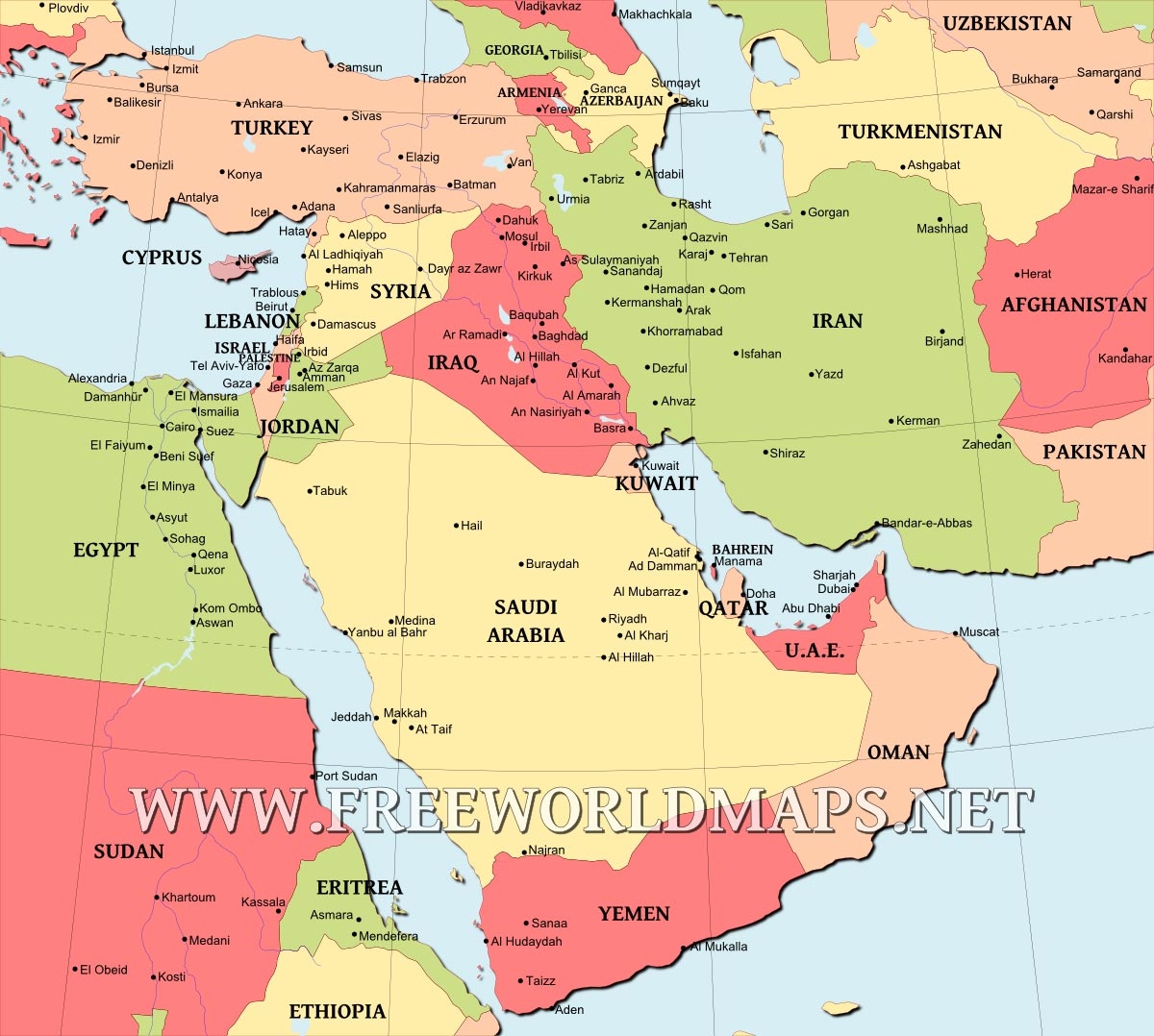 Printable Middle East Map