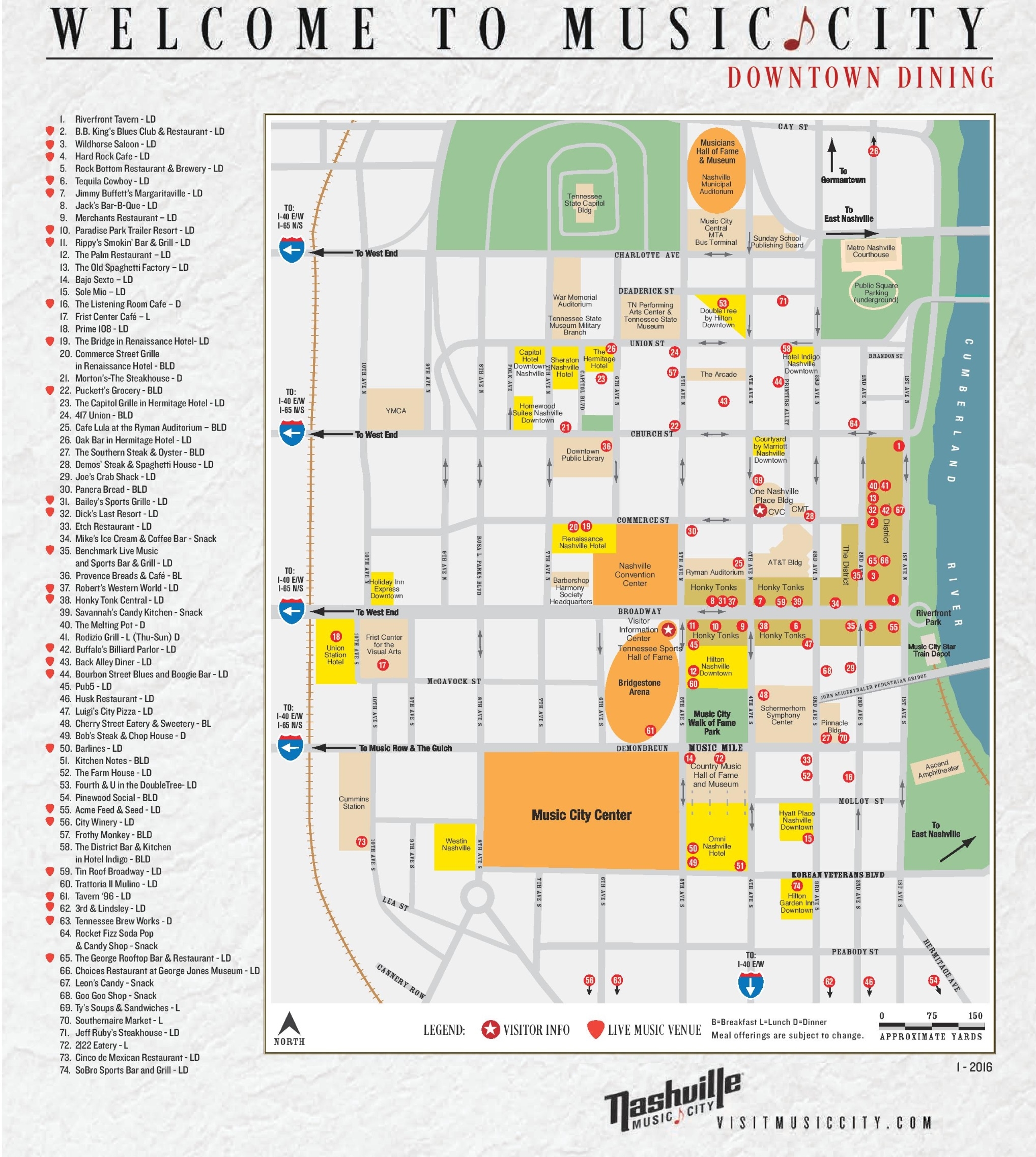 Nashville Restaurant Map Ontheworldmap