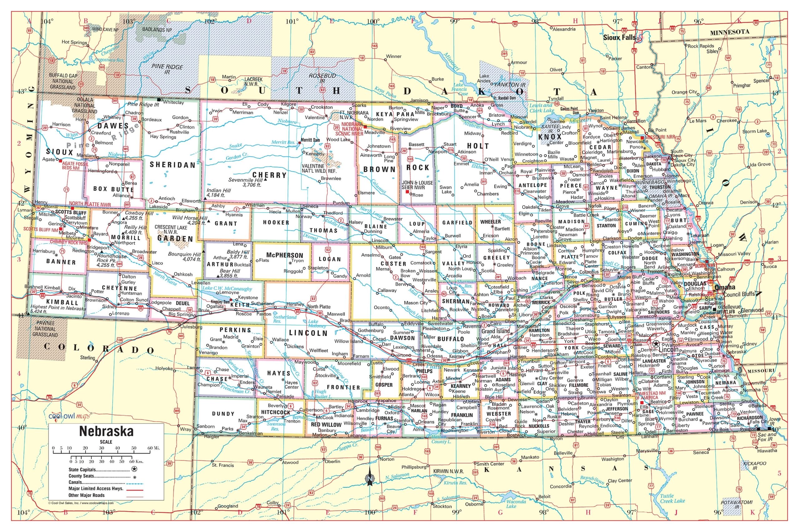 NEBRASKA State Wall Map Large Print Poster 36 wx24 h Etsy Israel